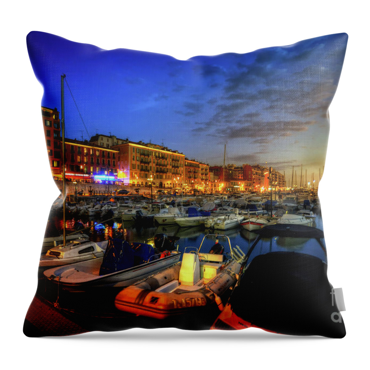 Yhun Suarez Throw Pillow featuring the photograph Blue Hour At Port Nice 1.0 by Yhun Suarez