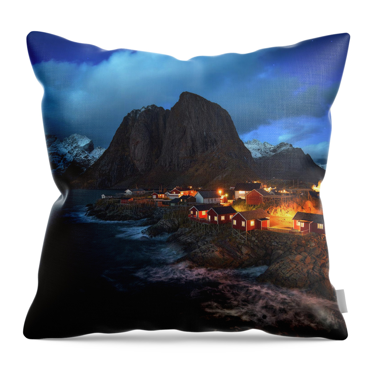 Blue Throw Pillow featuring the photograph Blue Hour In Lofoten by Tor-Ivar Naess