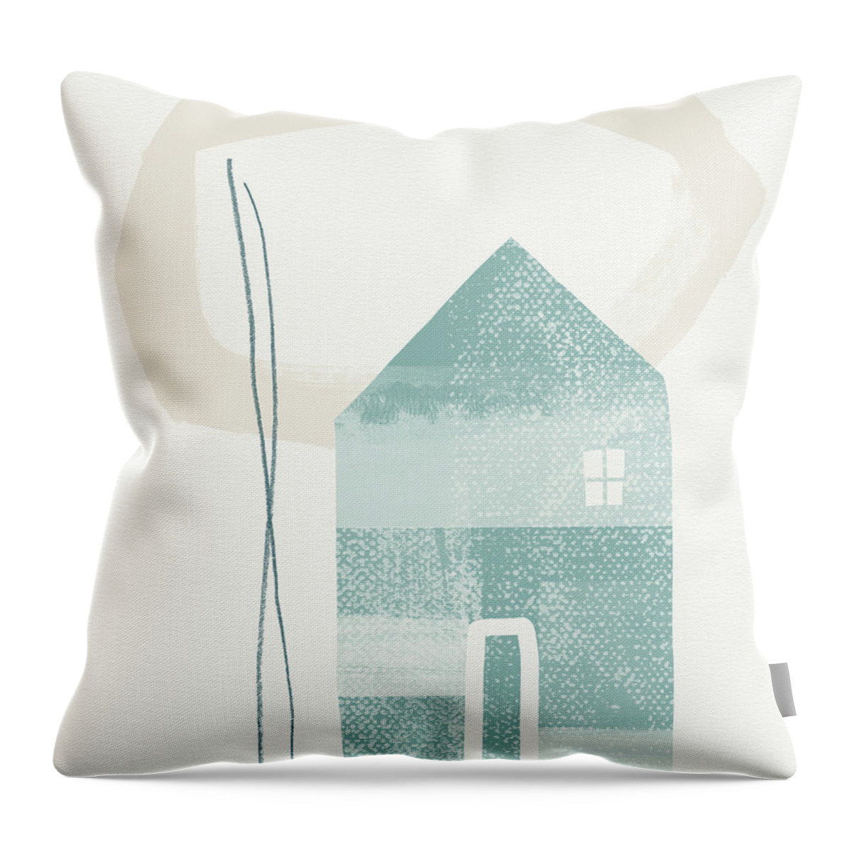 Modern Throw Pillow featuring the painting Blue House in Moonlight- Art by Linda Woods by Linda Woods