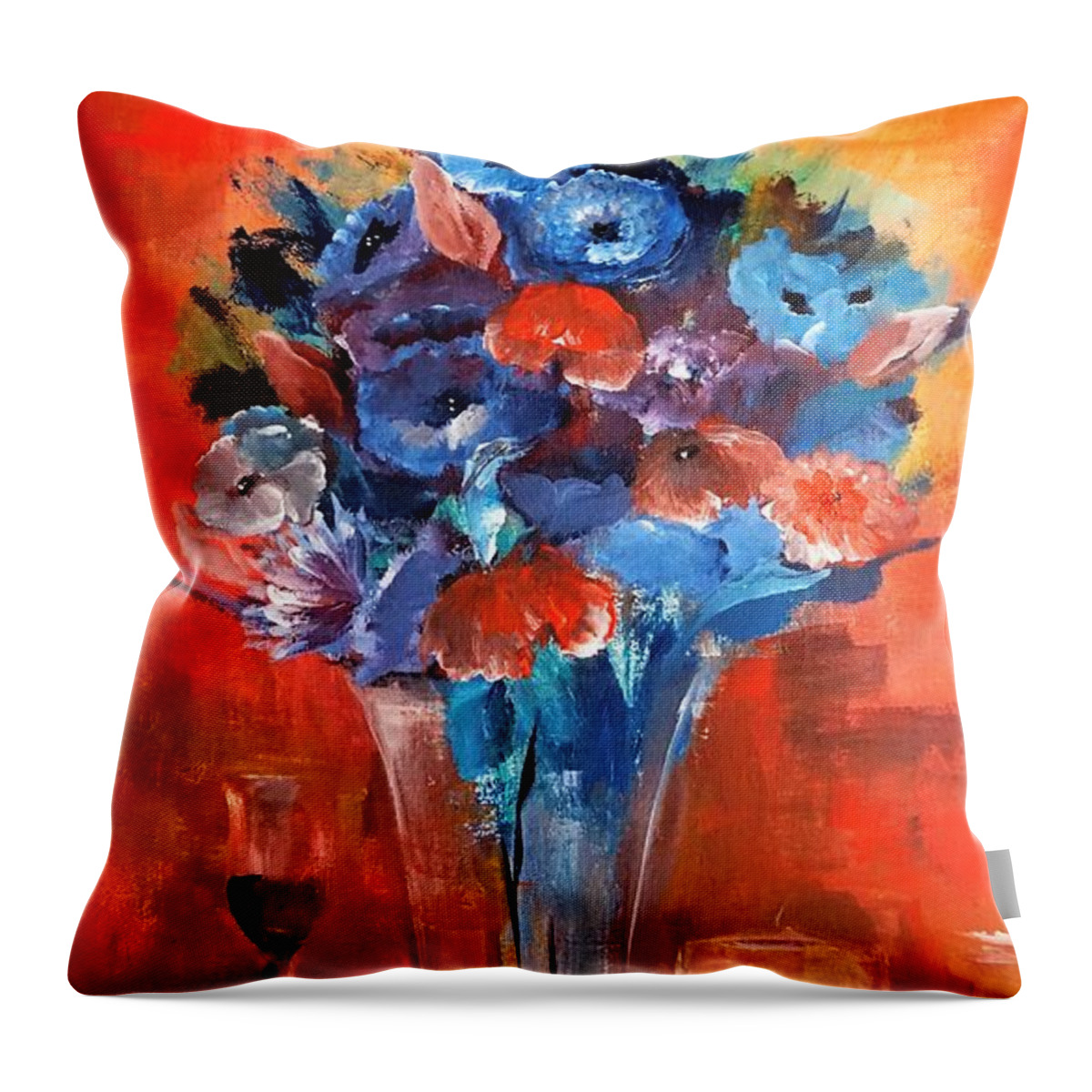Blue Throw Pillow featuring the painting Blue In The Warmth Of Candlelight by Lisa Kaiser