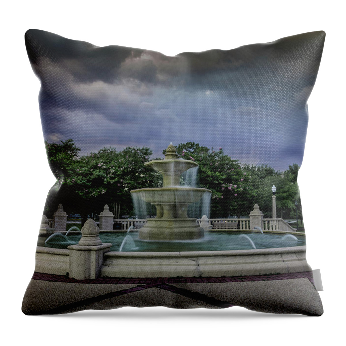 Water Fountains Throw Pillow featuring the photograph Blue Jackets Park by Jaime Mercado