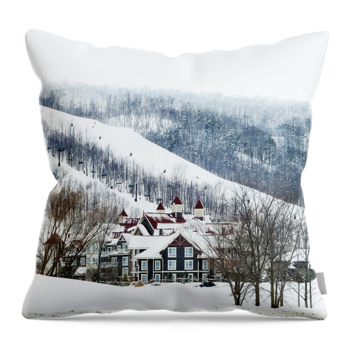 Blue Mountain Throw Pillow featuring the photograph Blue Mountain Ski Resort by Tatiana Travelways