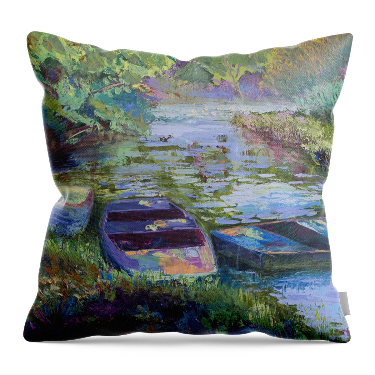 Blue Throw Pillow featuring the painting Blue Pond by Cynthia McLean