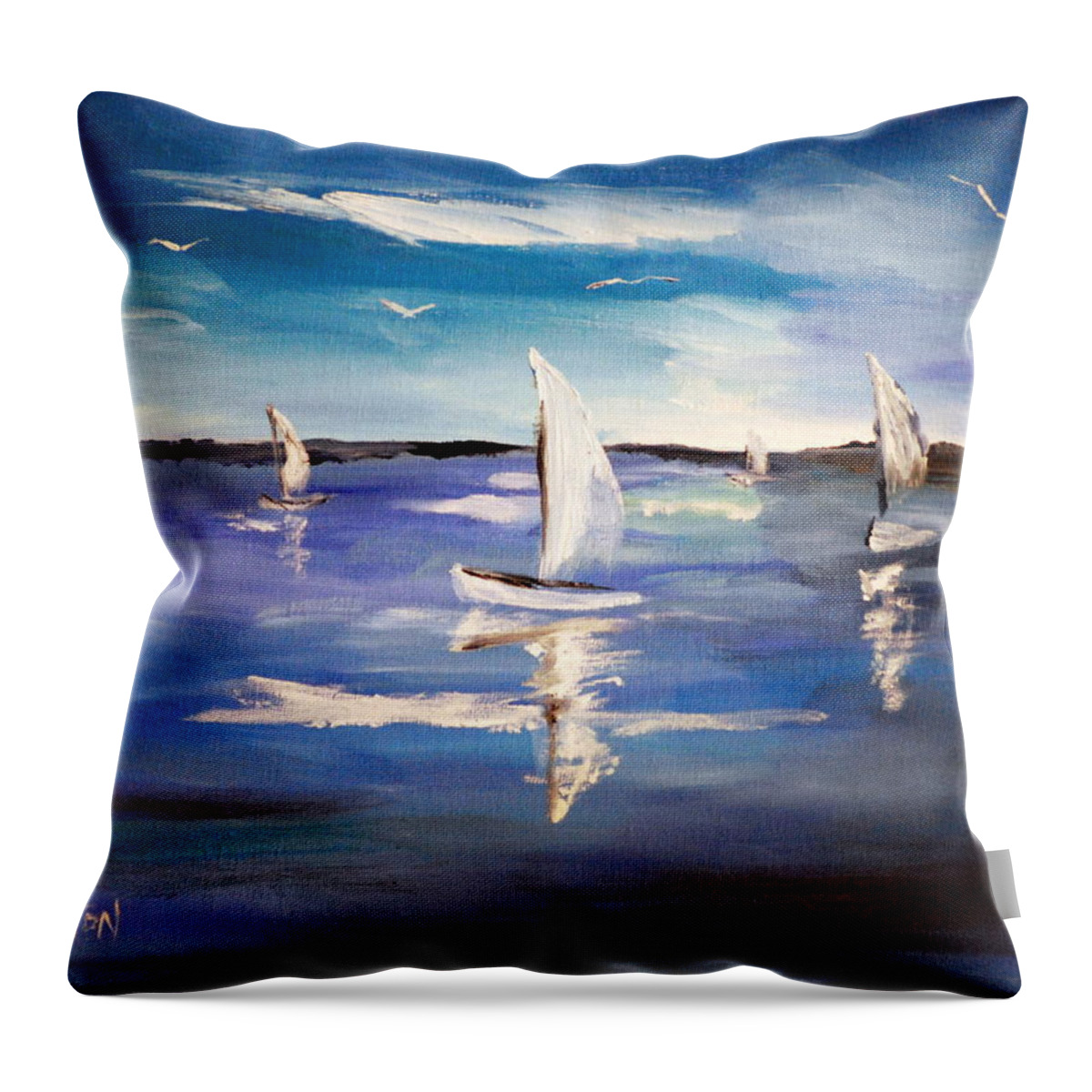 Blue Throw Pillow featuring the painting Blue Sailing by Phil Burton