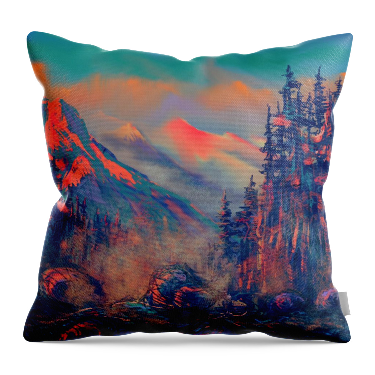 Mountains Throw Pillow featuring the painting Blue Silence by Vit Nasonov