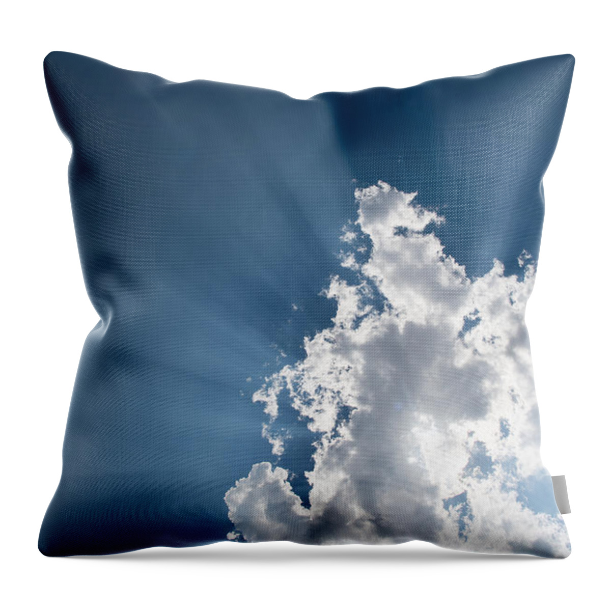 Atmosphere Throw Pillow featuring the photograph Blue sky with white clouds and sun rays by Michalakis Ppalis