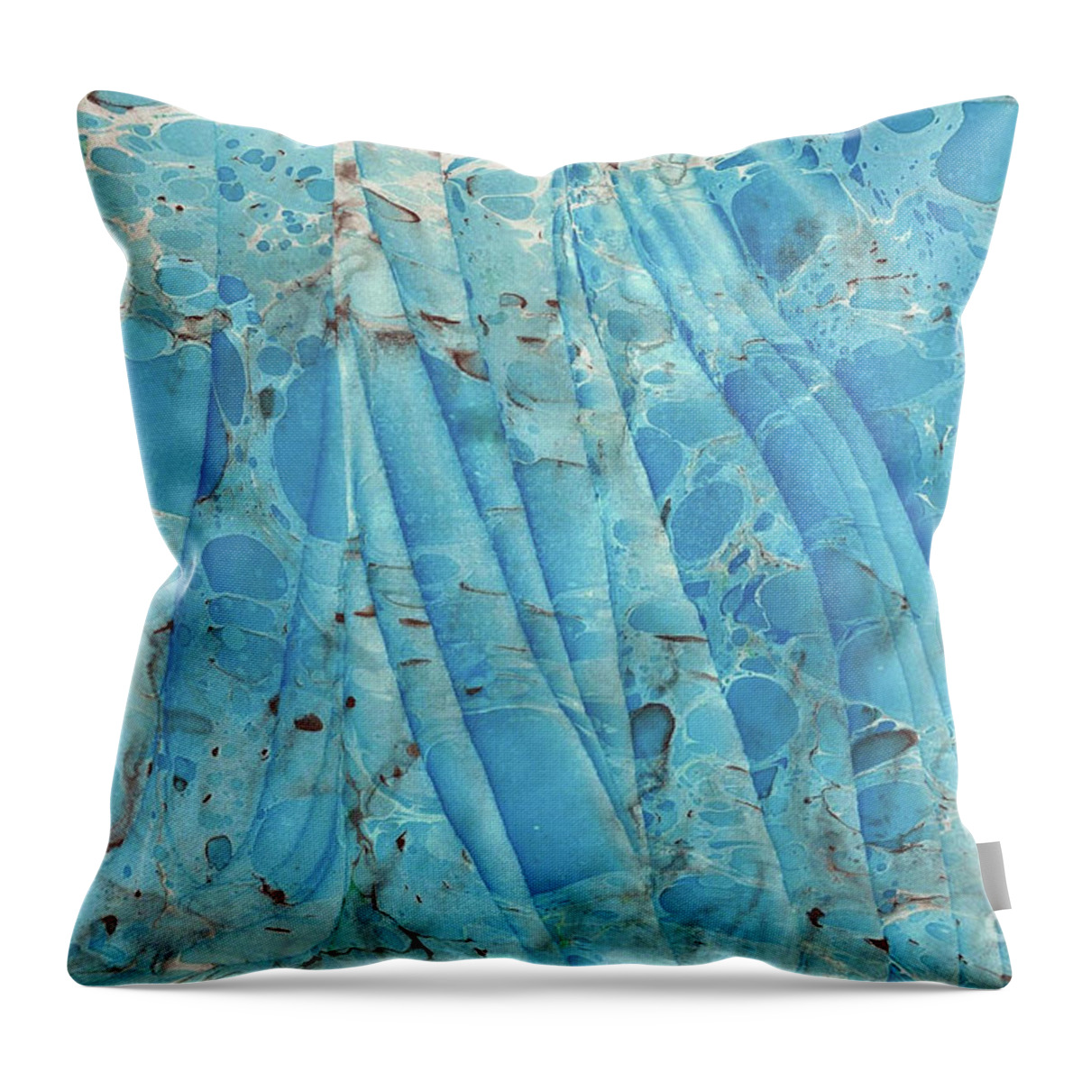 Water Marbling Throw Pillow featuring the painting Blue Wave 2 by Daniela Easter