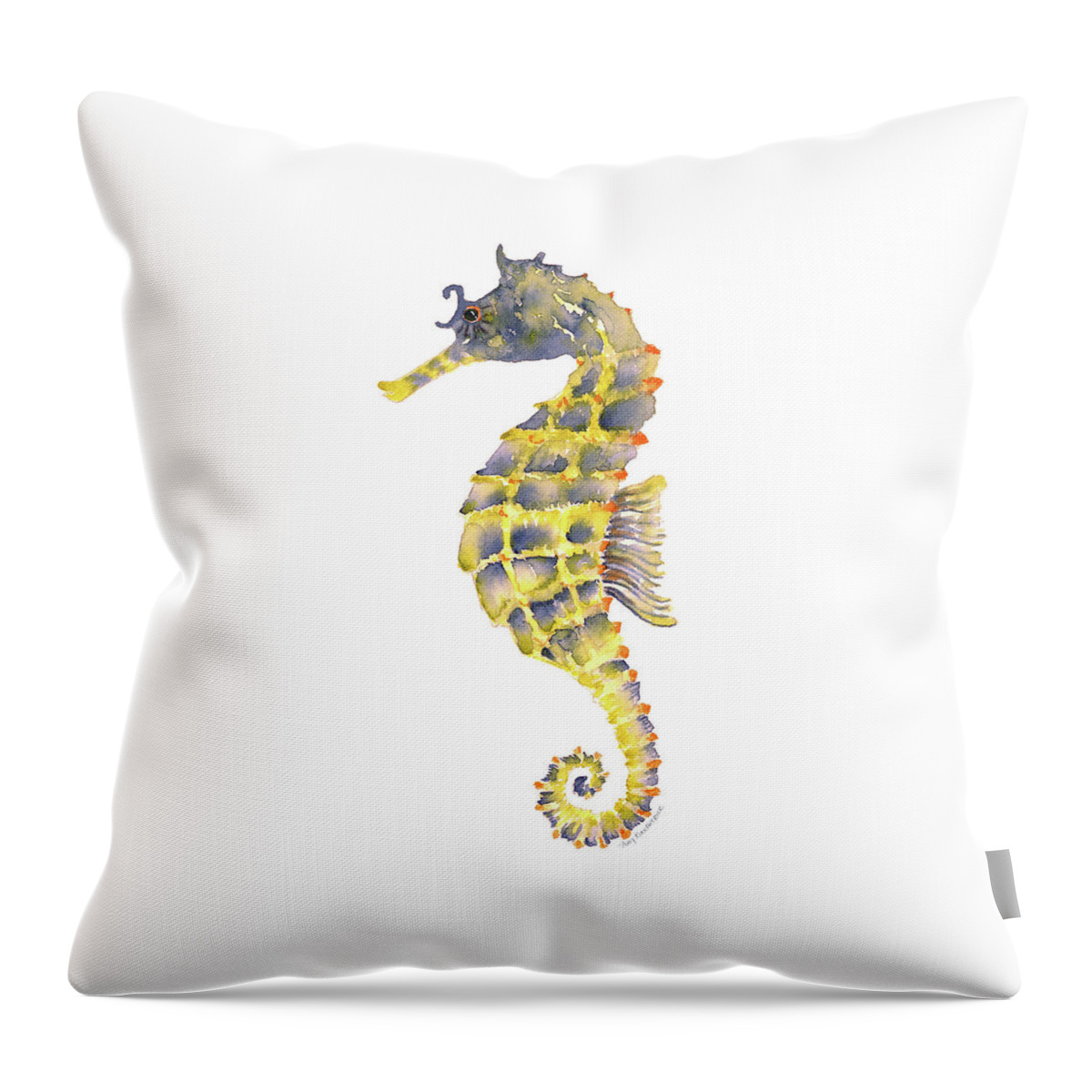 Seahorse Painting Throw Pillow featuring the painting Blue Yellow Seahorse - Square by Amy Kirkpatrick