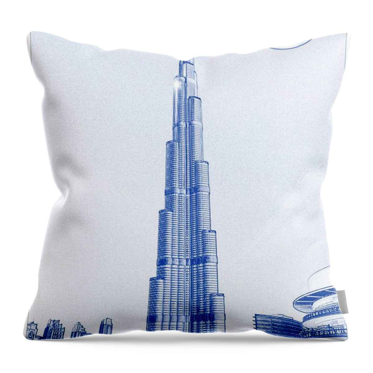 Blueprint Drawing Of Burj Khalifa Emirates Dubai 2s Throw Pillow for ...