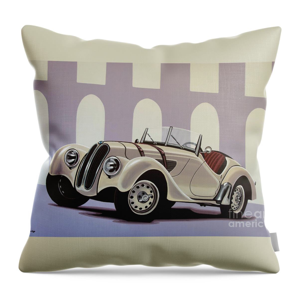 Bmw 328 Roadster Throw Pillow featuring the painting BMW 328 Roadster 1936 Painting by Paul Meijering
