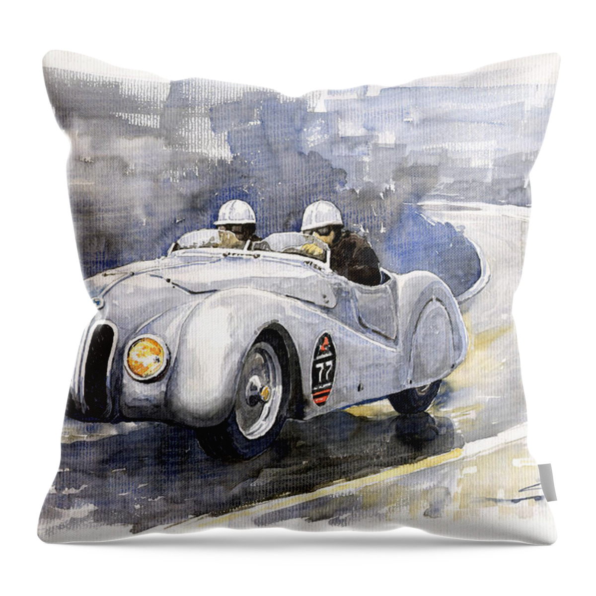 Auto Throw Pillow featuring the painting BMW 328 Roadster by Yuriy Shevchuk