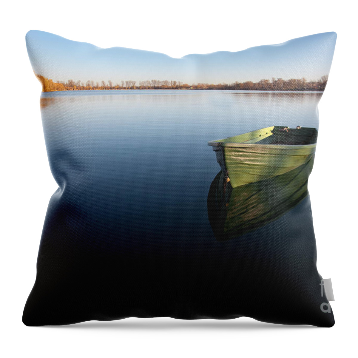 Active Throw Pillow featuring the photograph Boat on Lake by Nailia Schwarz