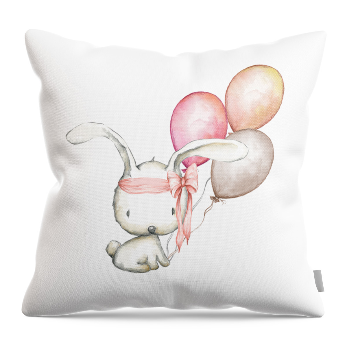 Boho Throw Pillow featuring the digital art Boho Bunny With Balloons by Pink Forest Cafe