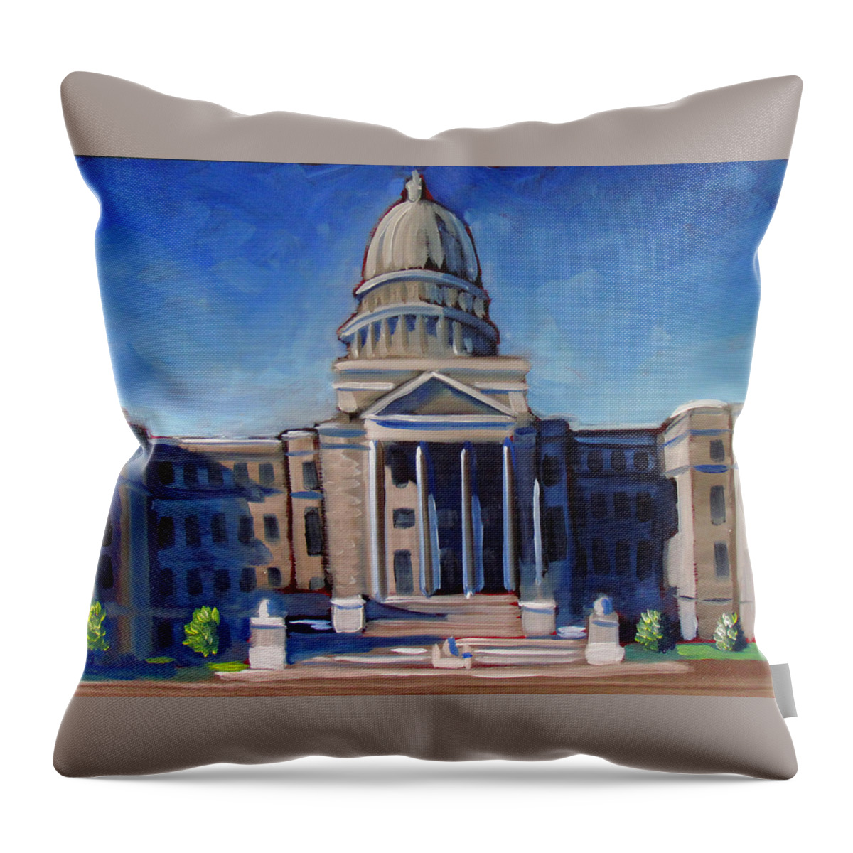 Idaho Throw Pillow featuring the painting Boise Capitol Building 02 by Kevin Hughes