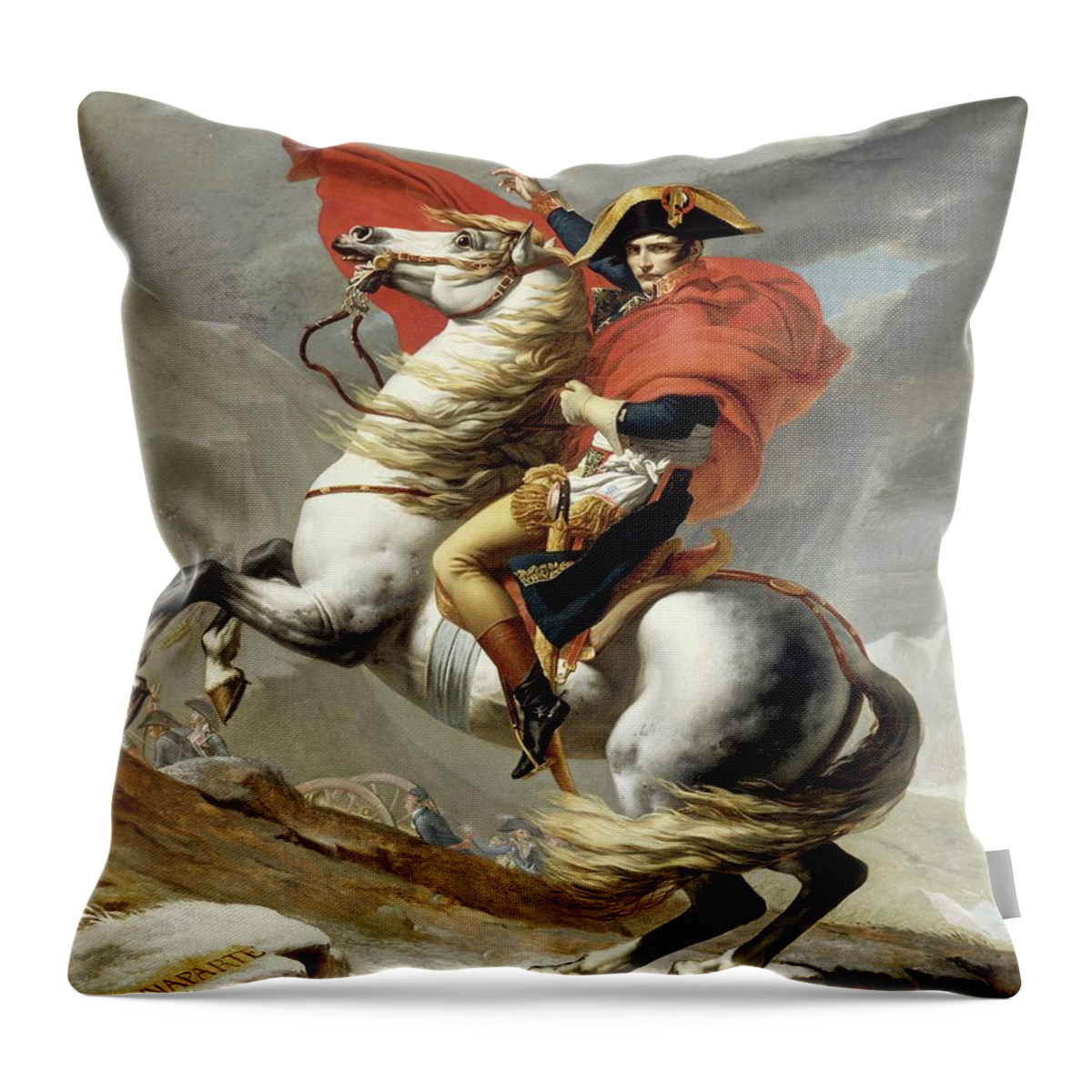 Napoleon Throw Pillow featuring the painting Bonaparte Crossing the Alps by Jacques Louis David