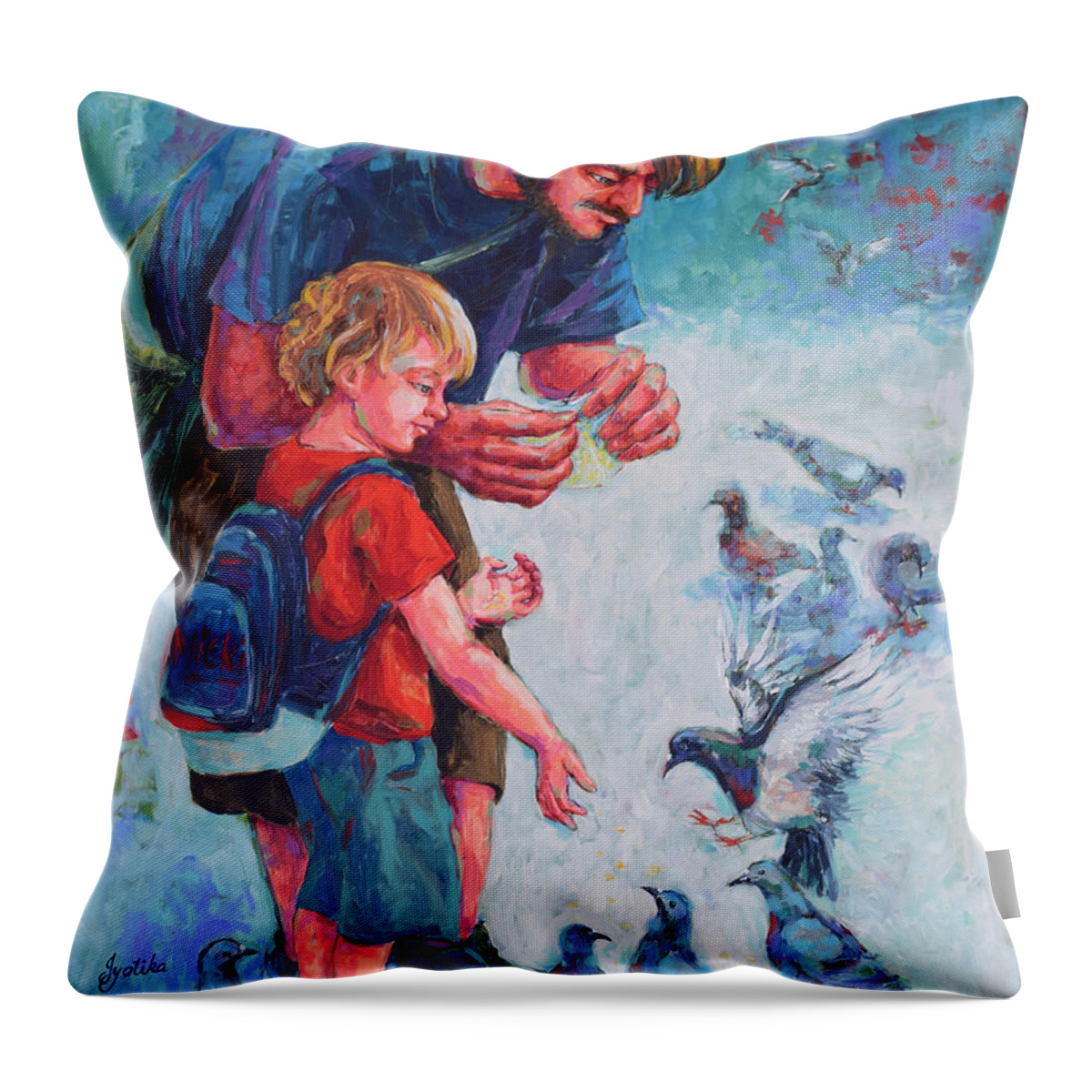 Original Painting Throw Pillow featuring the painting Bonding Time by Jyotika Shroff