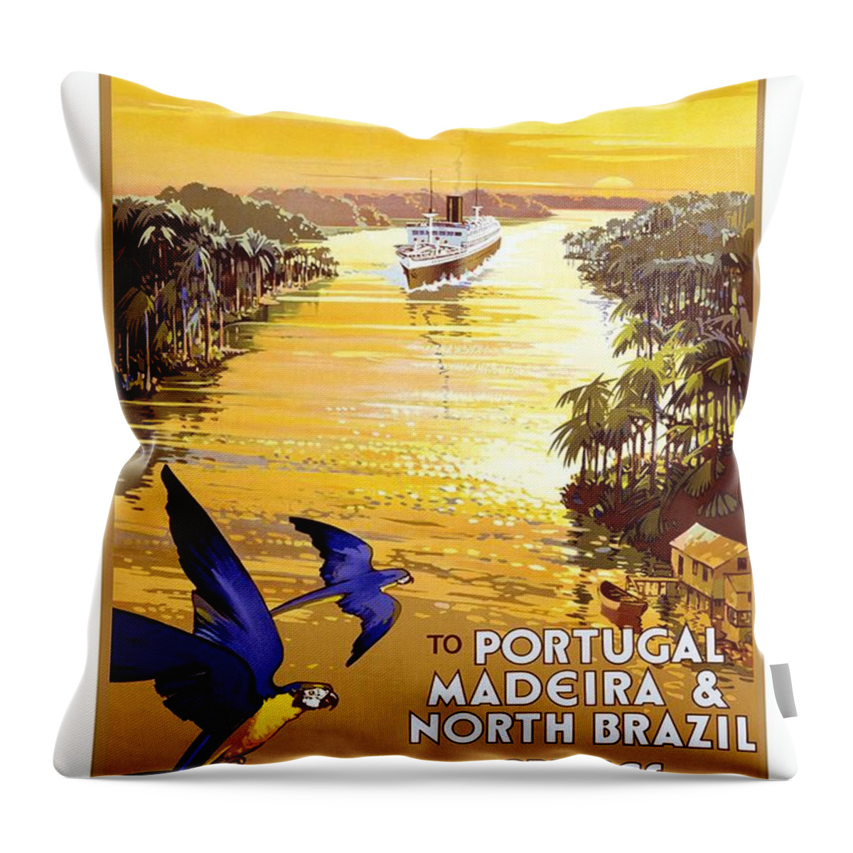 Booth Line Throw Pillow featuring the mixed media Booth Line - Amazon River, South Africa - Cruises - Retro travel Poster - Vintage Poster by Studio Grafiikka