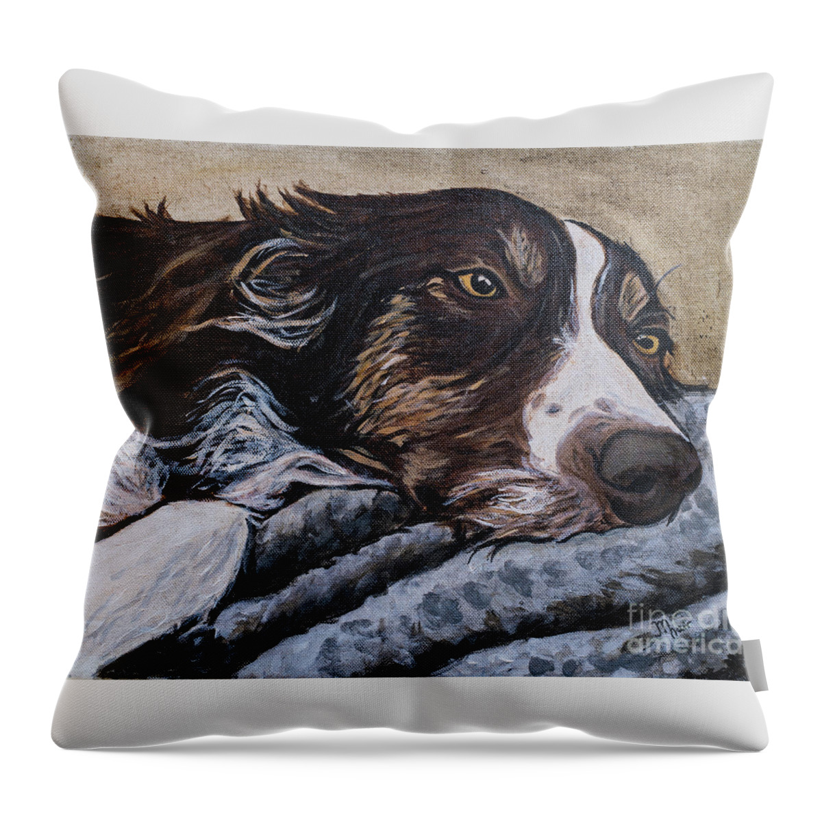Border Collie Throw Pillow featuring the painting Border Collie Blues by Jackie MacNair