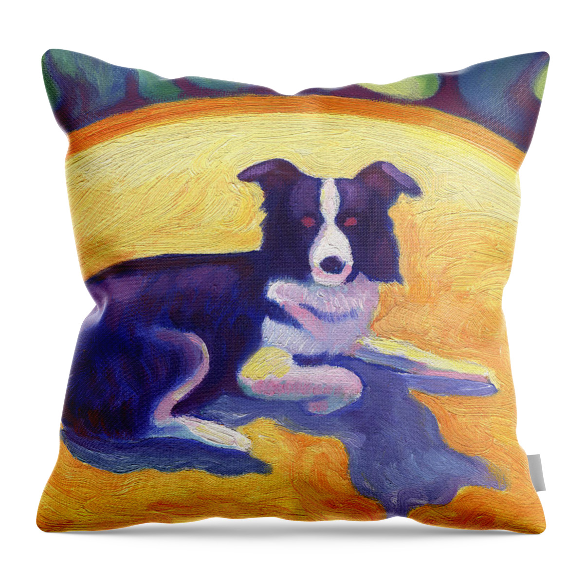 Ten Throw Pillow featuring the painting Border Collie by Linda Ruiz-Lozito