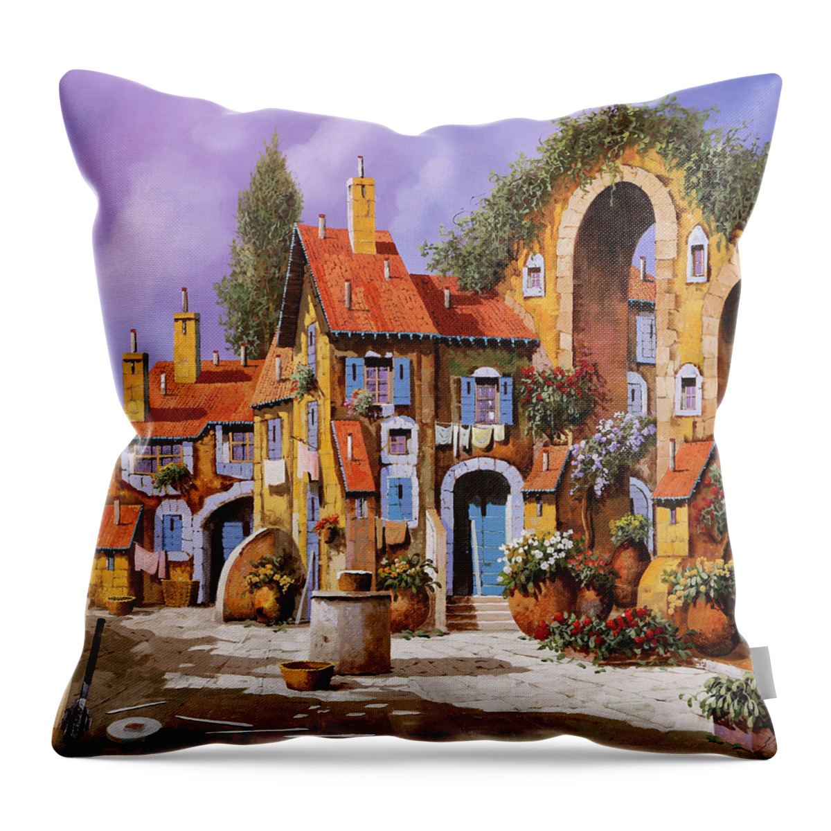 Village Throw Pillow featuring the painting Borgo A Colori by Guido Borelli