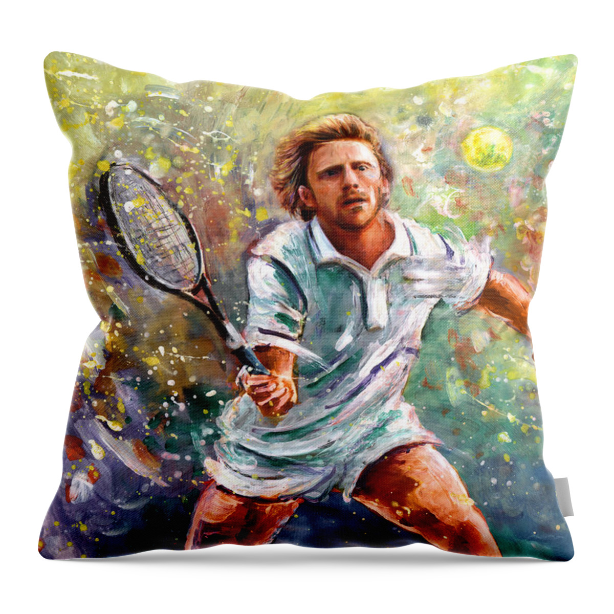 Sport Throw Pillow featuring the painting Boris Becker by Miki De Goodaboom