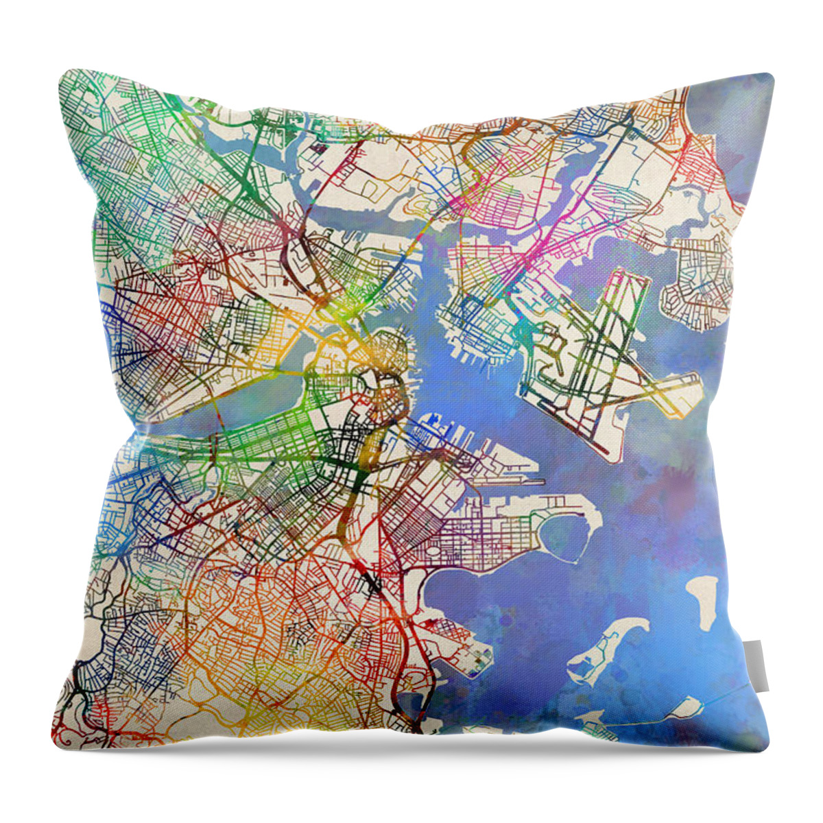 Street Map Throw Pillow featuring the digital art Boston Massachusetts Street Map Extended View by Michael Tompsett