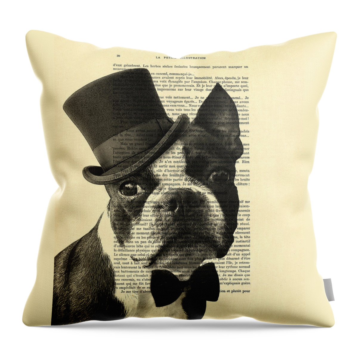 Boston Terrier Framed Prints Throw Pillow featuring the digital art Boston terrier, animals in clothes, portrait by Madame Memento
