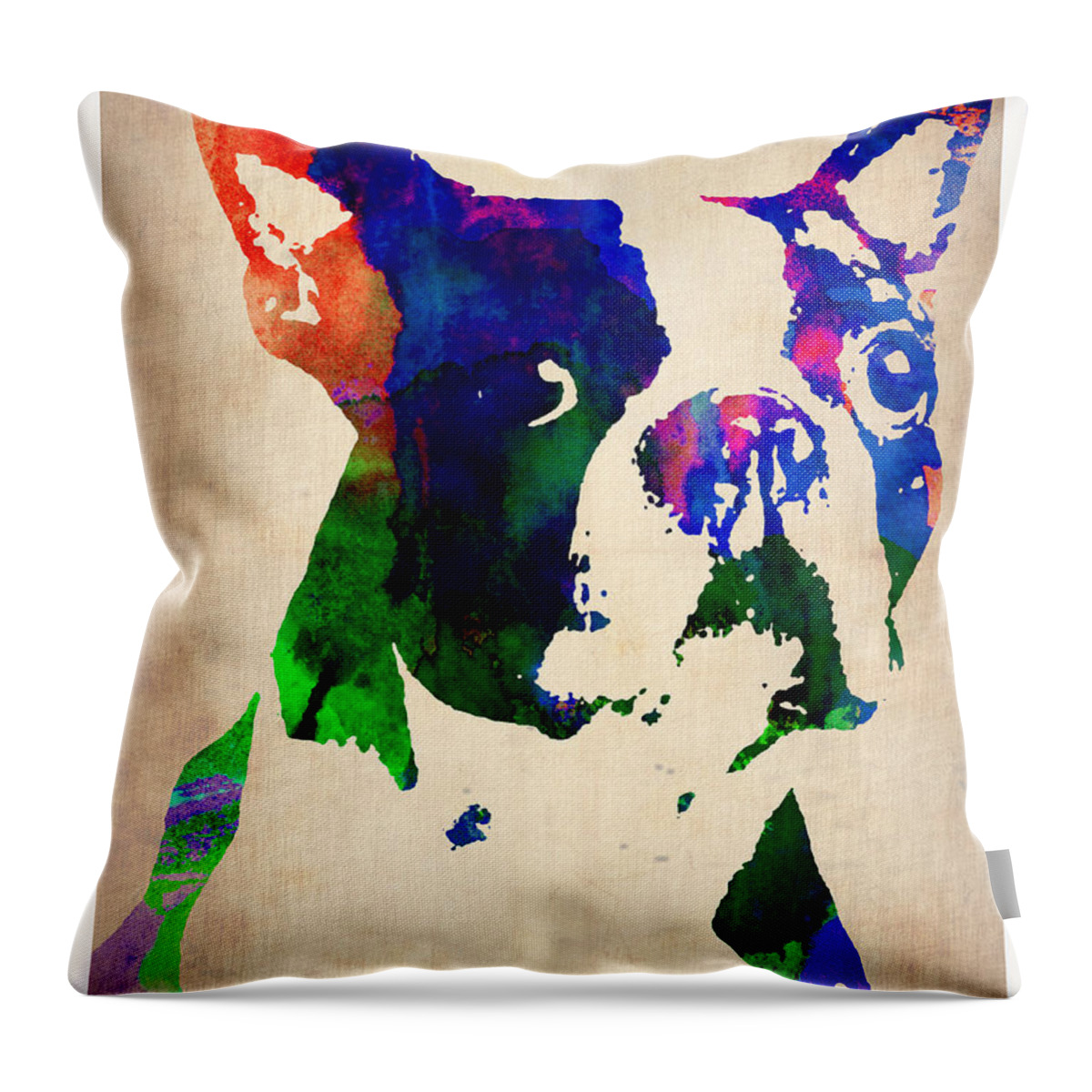 Boston Terrier Throw Pillow featuring the painting Boston Terrier Watercolor by Naxart Studio
