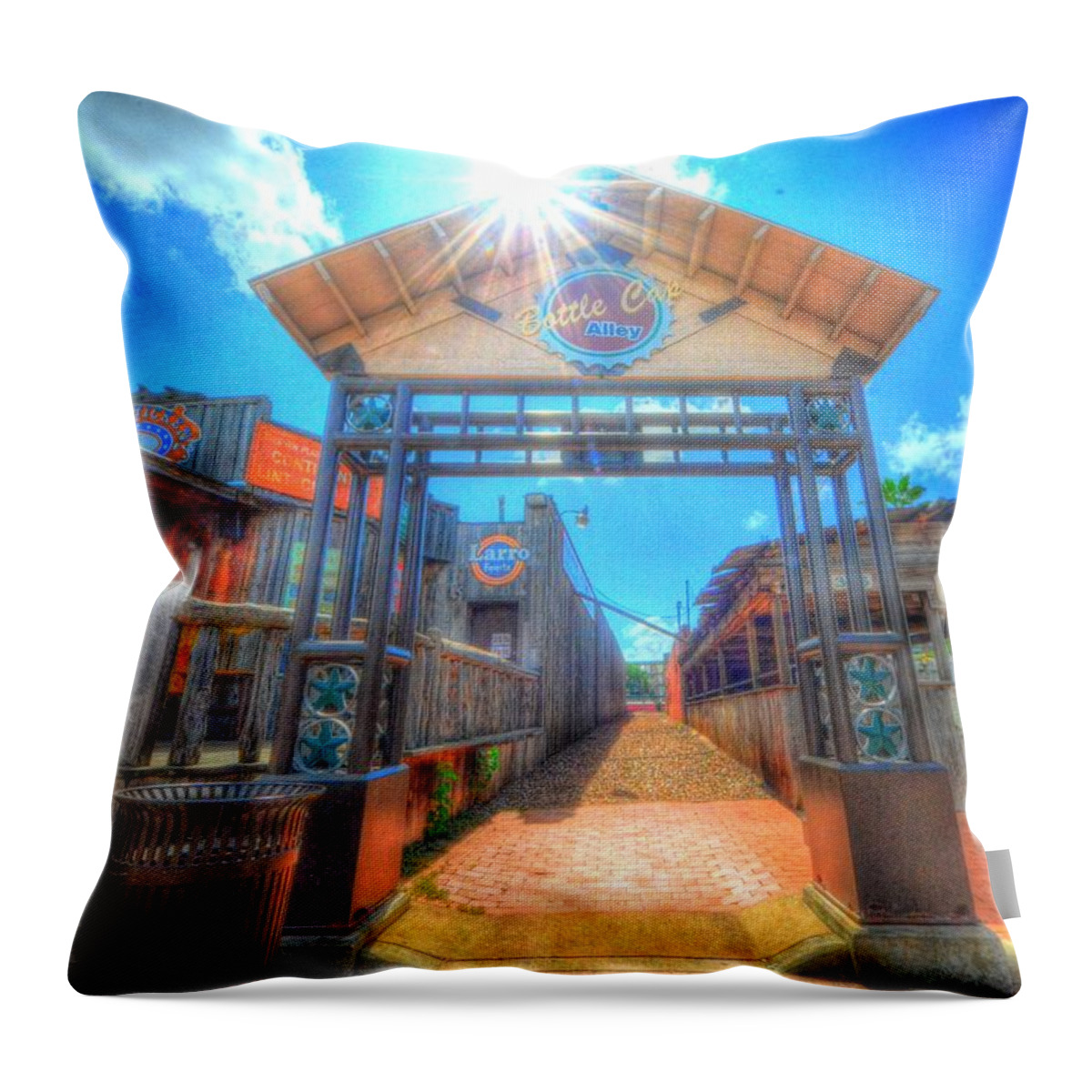 Bottle Cap Alley Throw Pillow featuring the photograph Bottle Cap Alley by David Morefield