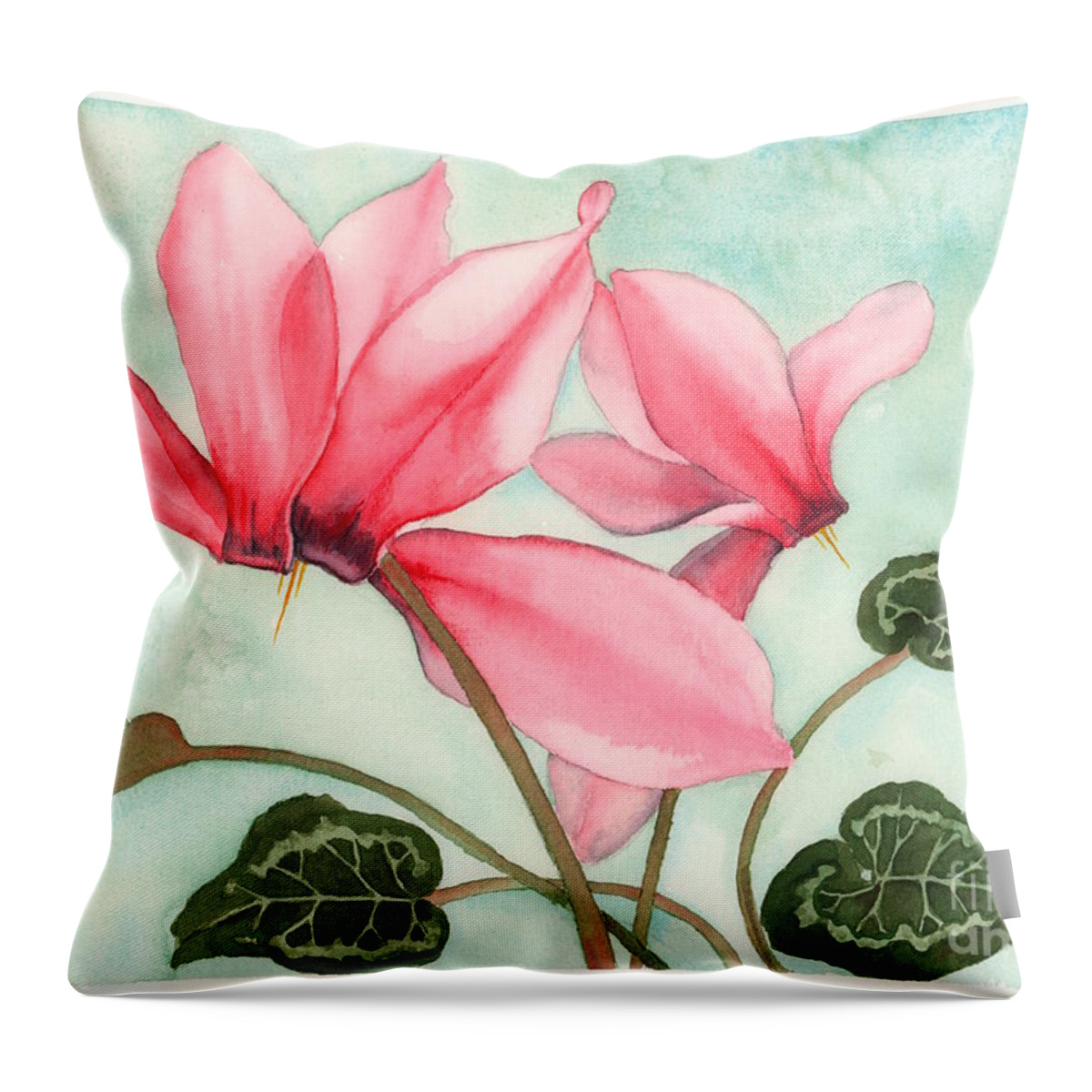 Cyclamen Throw Pillow featuring the painting Bounty by Hilda Wagner