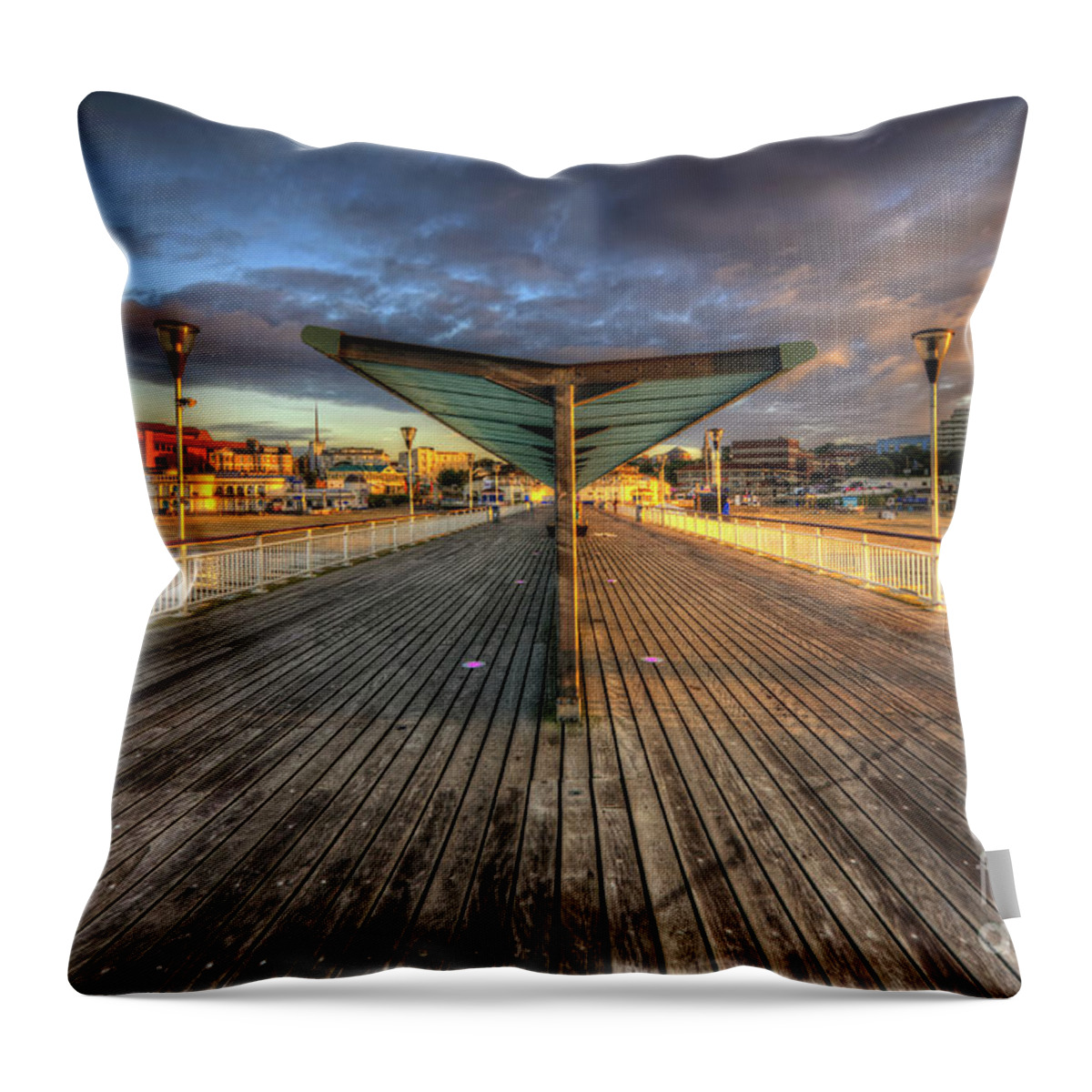 Hdr Throw Pillow featuring the photograph Bournemouth Pier Sunrise 2.0 by Yhun Suarez