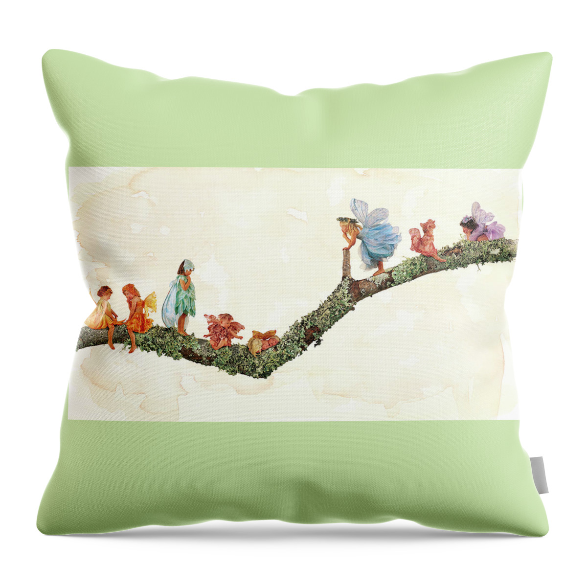 Fairies Throw Pillow featuring the photograph Branch Fairies by Anne Geddes