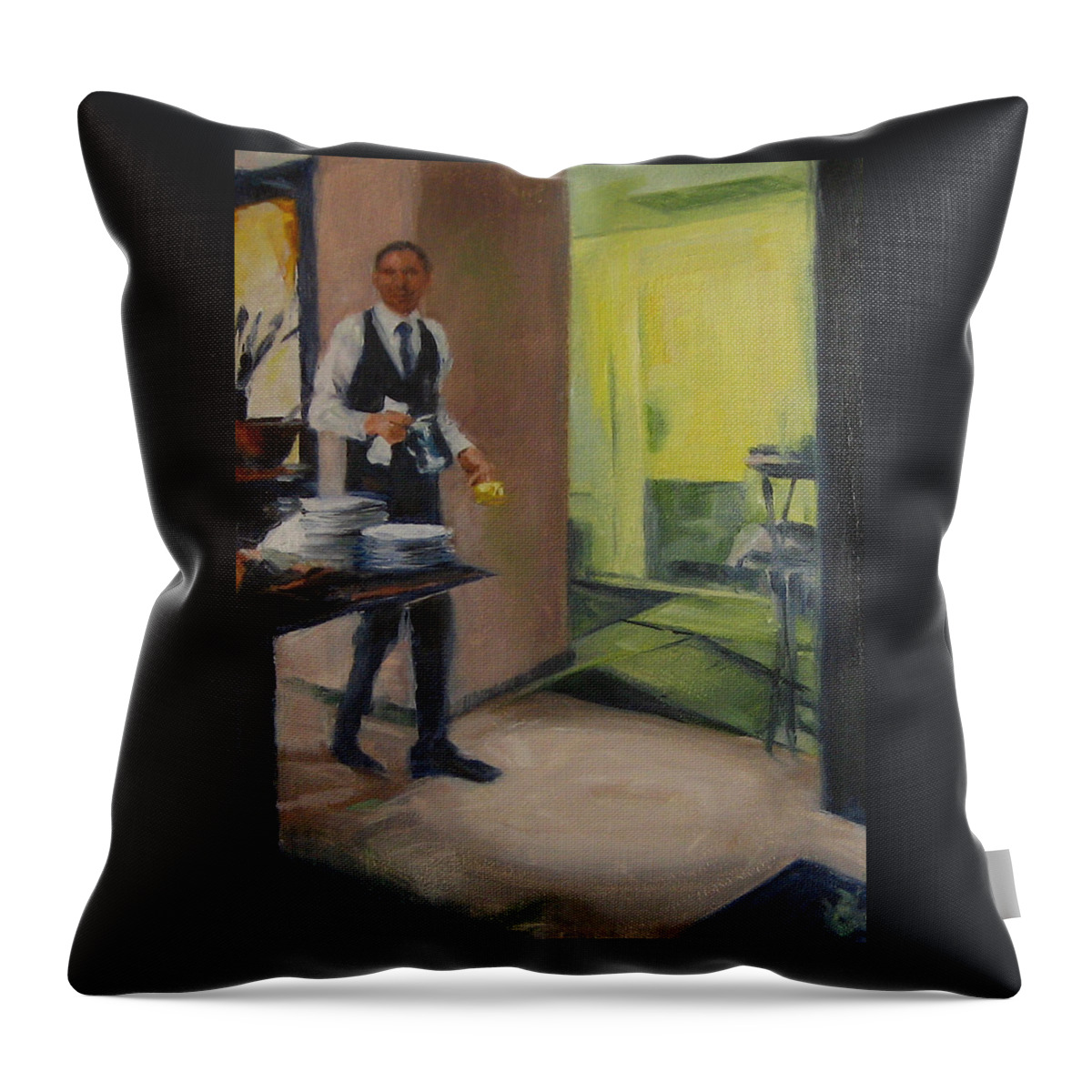 Waiter Throw Pillow featuring the painting Breakfast Service by Connie Schaertl