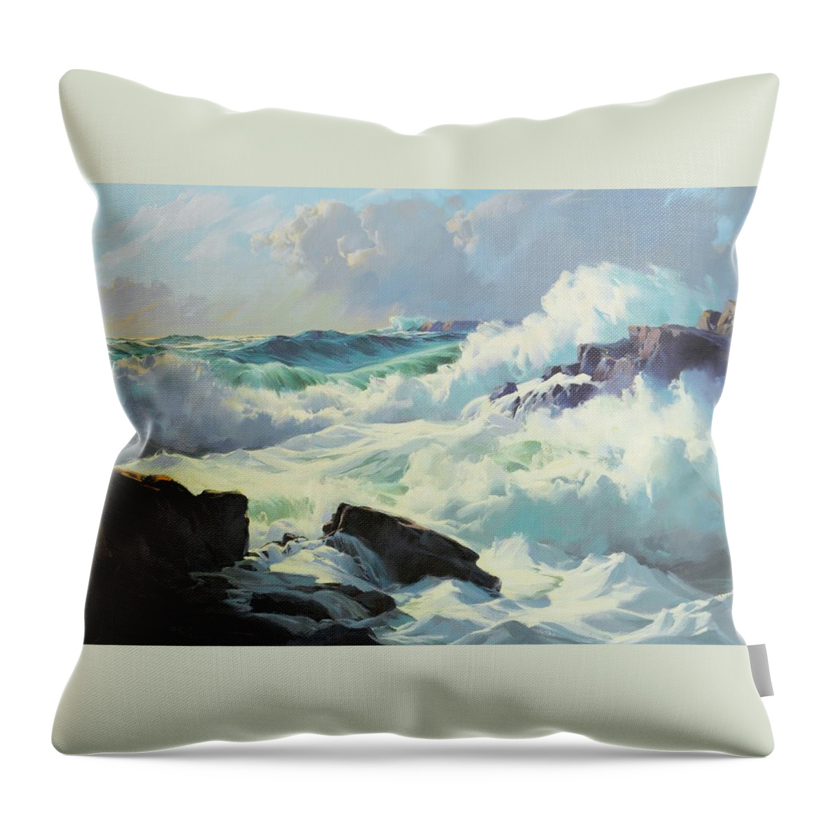 Frederick Judd Waugh 1861 - 1940 Breaking Surf Throw Pillow featuring the painting Breaking Surf by Frederick Judd Waugh
