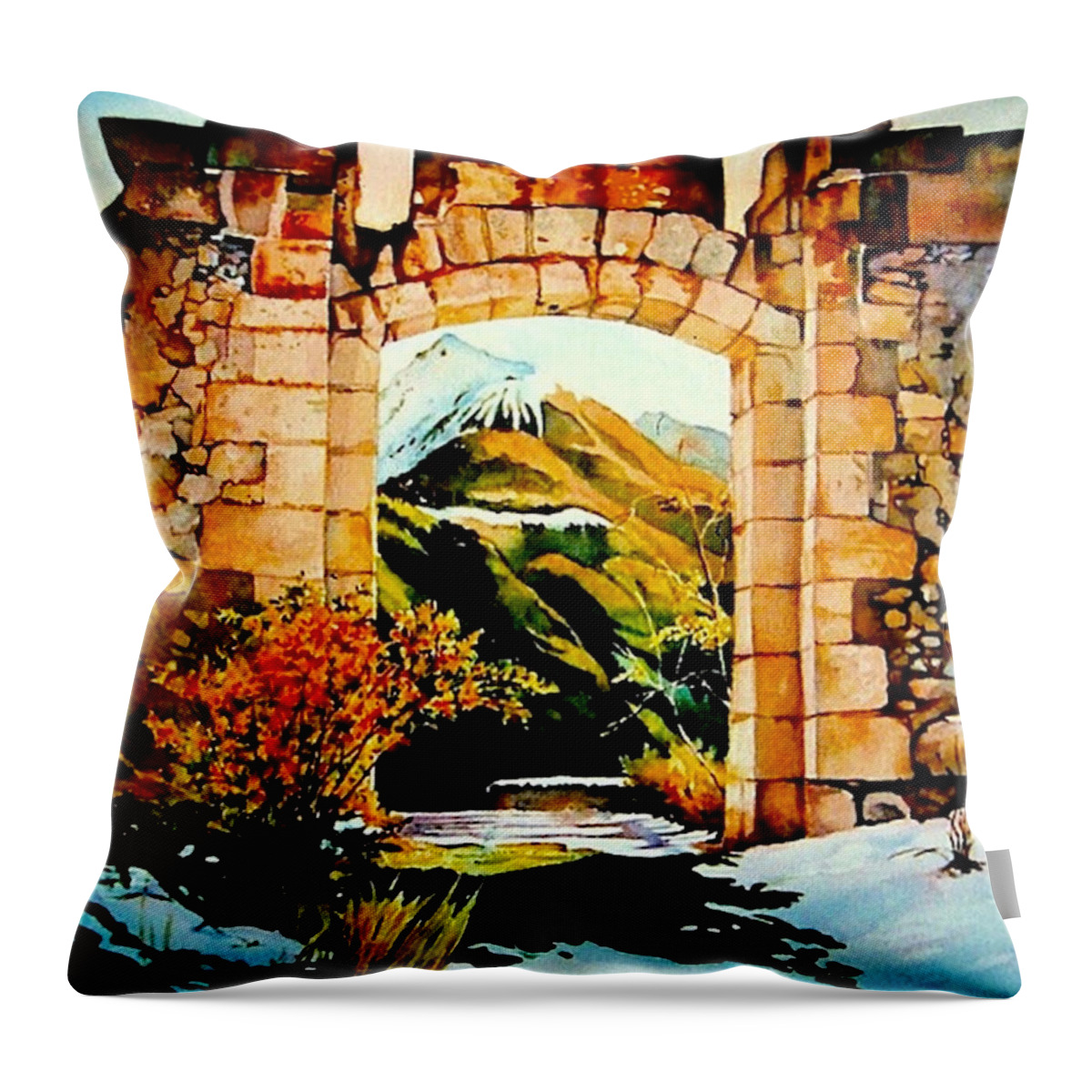 Aquarelle Throw Pillow featuring the painting Briancon - Fort des Tetes by Francoise Chauray