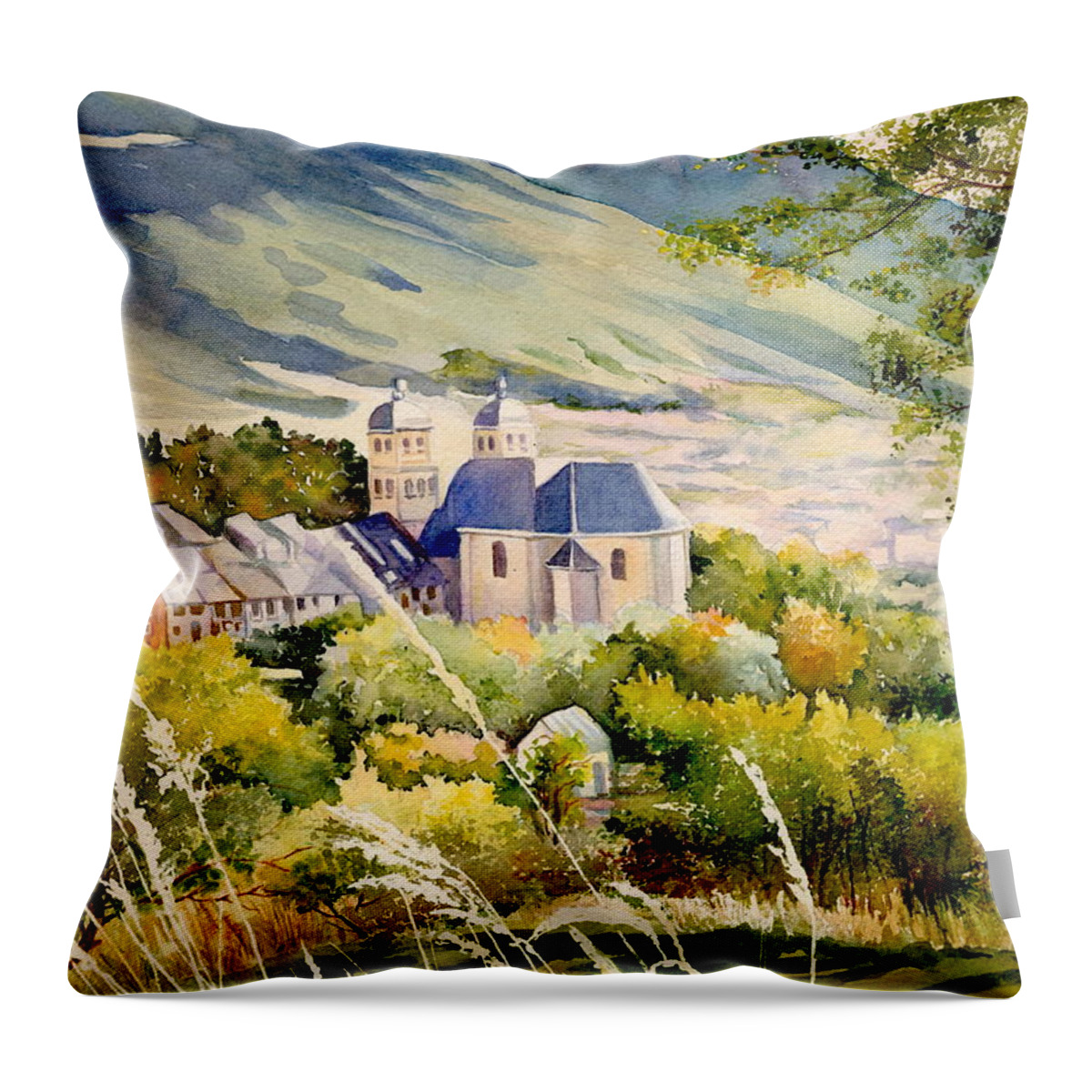 Briancon Throw Pillow featuring the painting Briancon - Route de la poste by Francoise Chauray