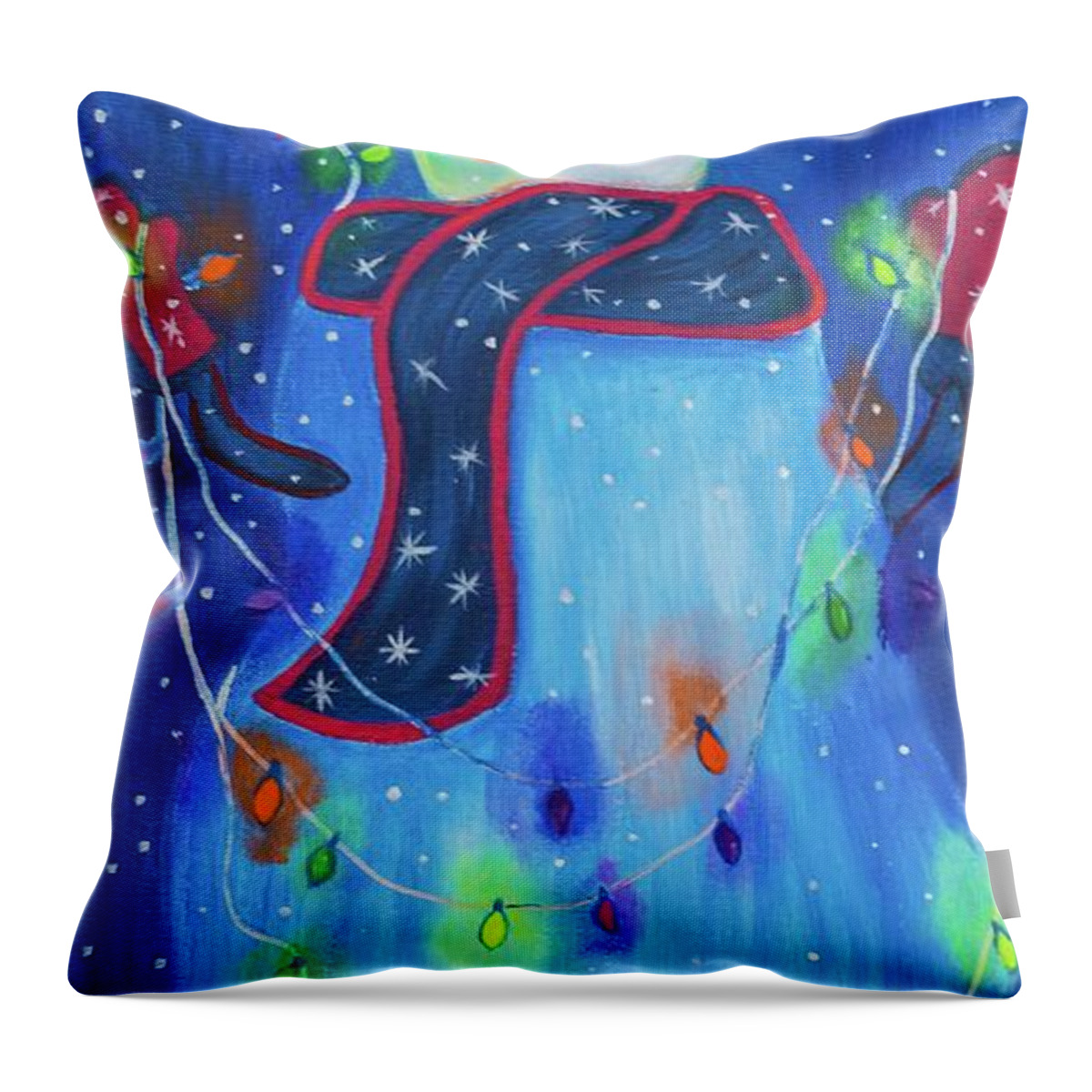 Snowman Throw Pillow featuring the painting Bright Light Snowman by Neslihan Ergul Colley
