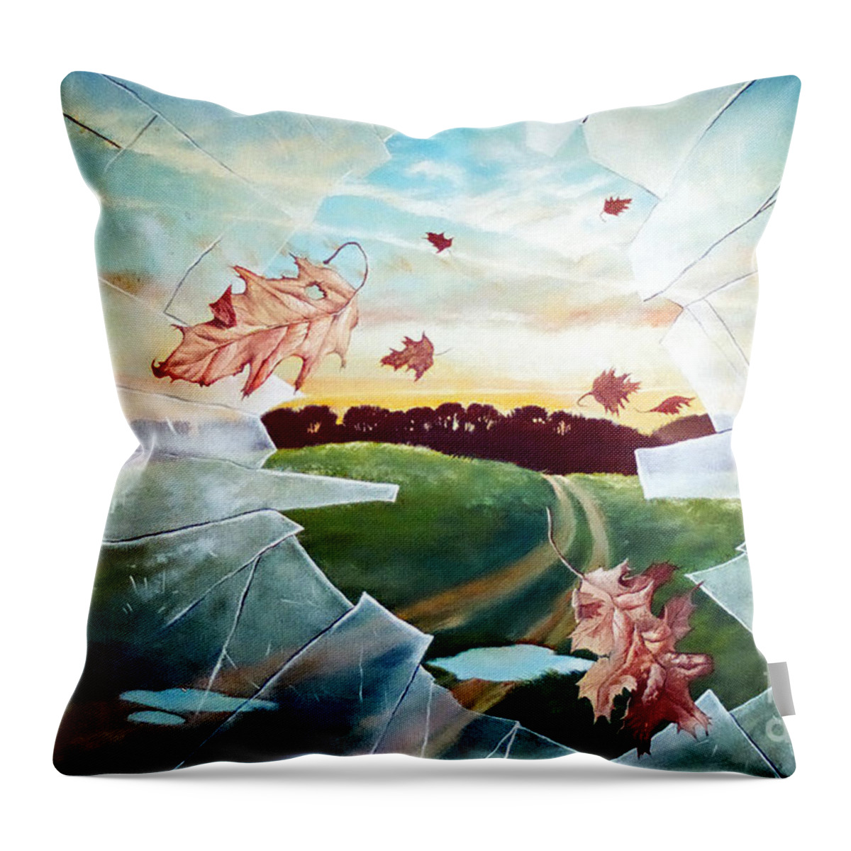 Window Throw Pillow featuring the painting Broken Pane by Christopher Shellhammer