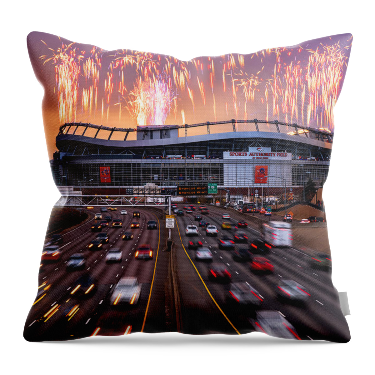 Denver Throw Pillow featuring the photograph Broncos Win AFC Championship Game 2016 by Darren White