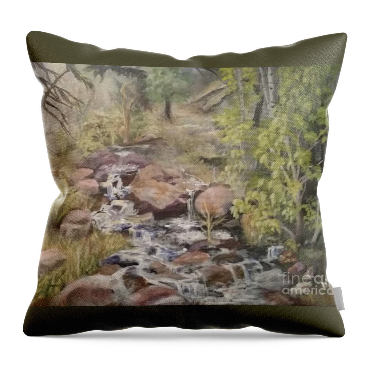 Brook Throw Pillow featuring the painting Brook by Saundra Johnson