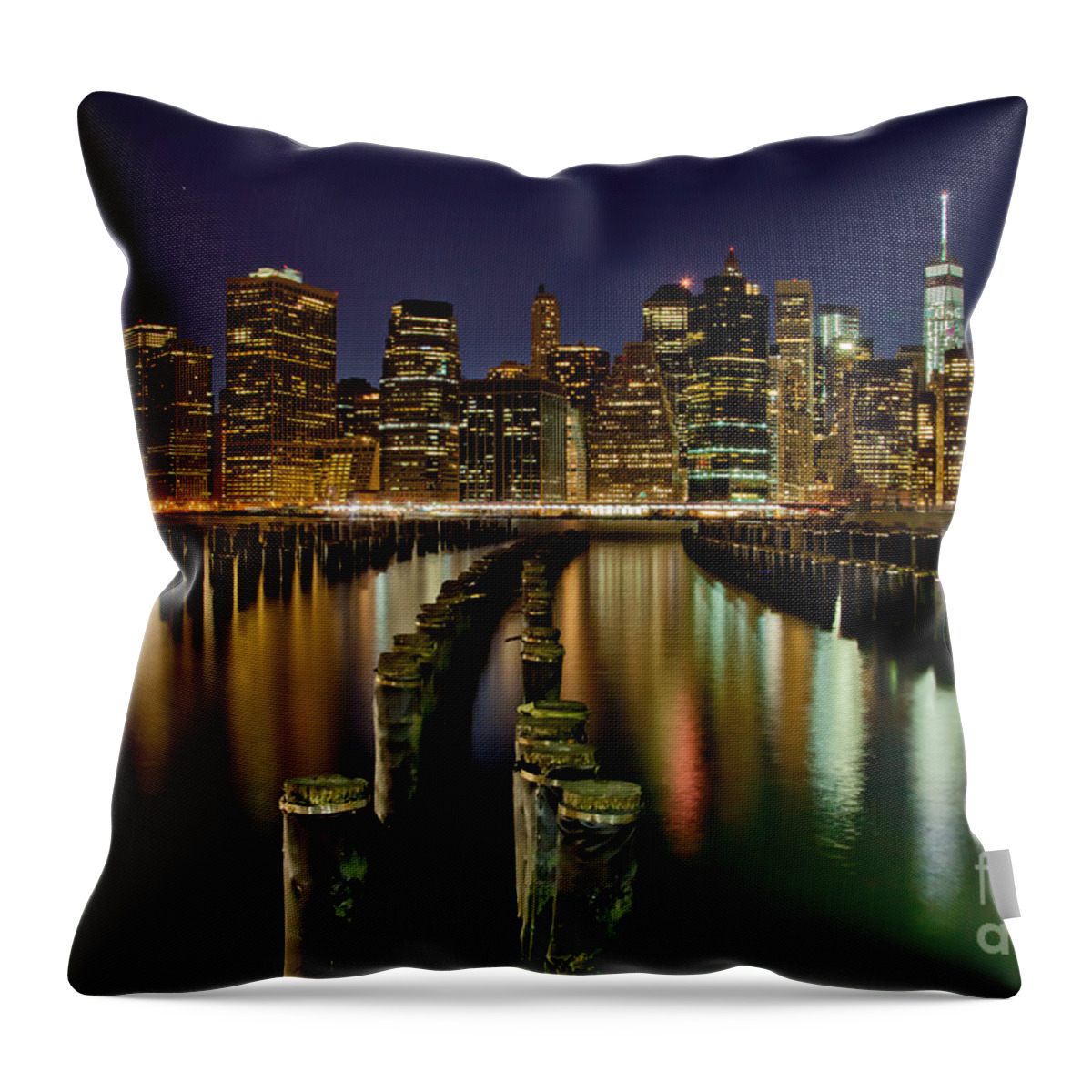 New York City Throw Pillow featuring the photograph Brooklyn Pier At Night by Az Jackson