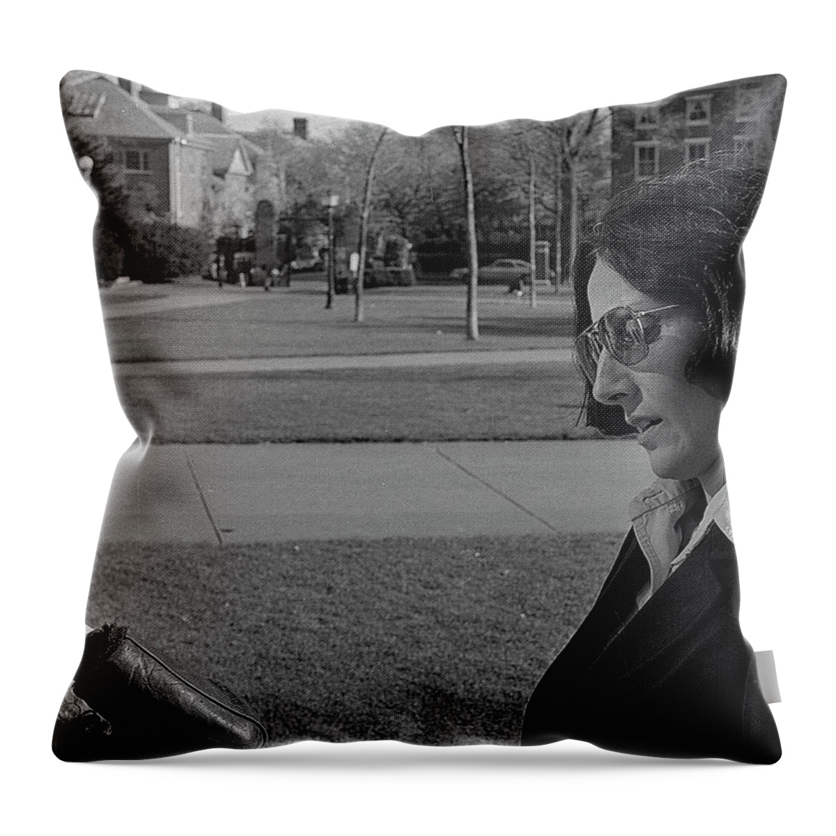 Brown University Throw Pillow featuring the photograph Brown University Student and his Mother, 1975 by Jeremy Butler