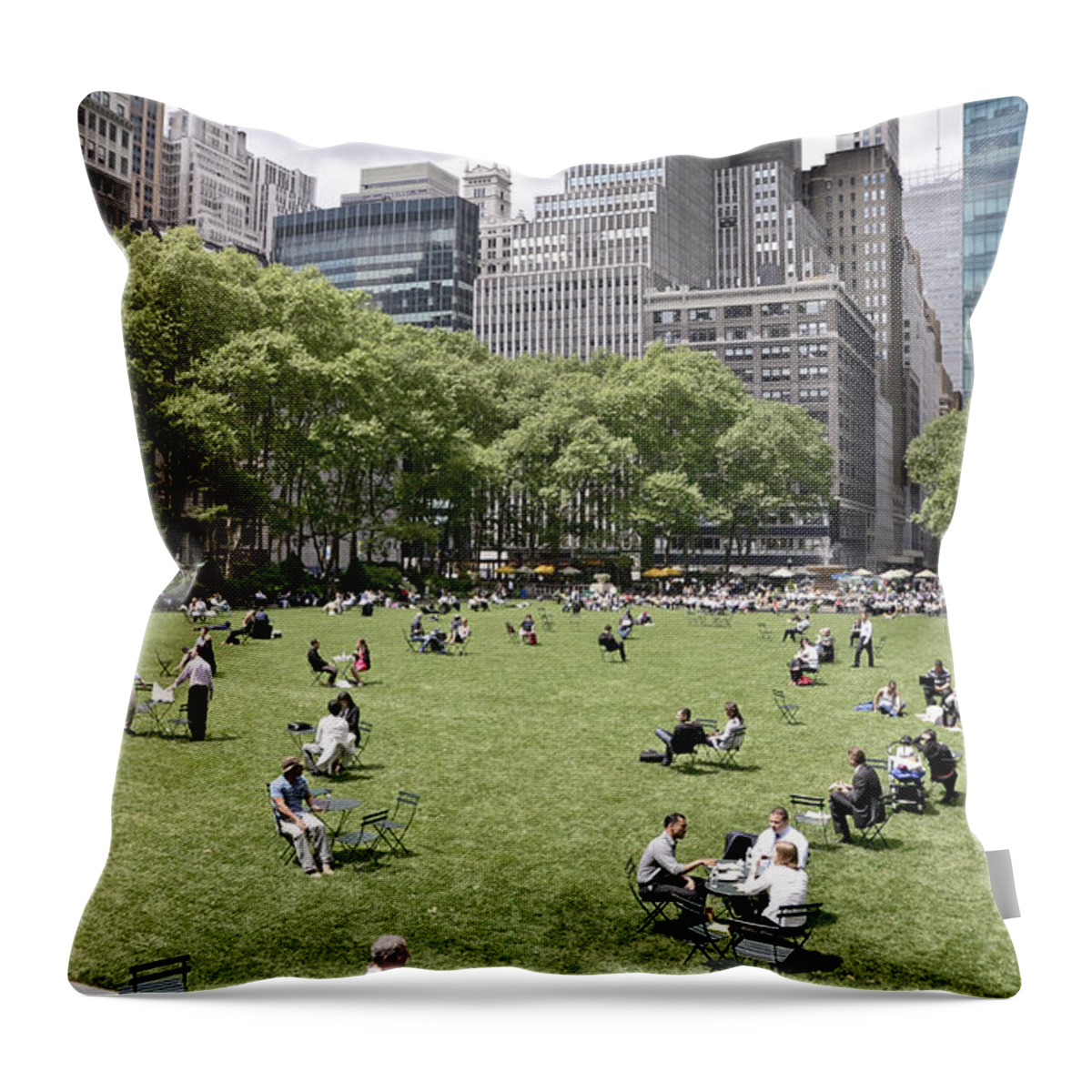 New York City; New York; Nyc; Manhattan; Bryant Park Throw Pillow featuring the photograph Bryant Park in New York City by David Oppenheimer