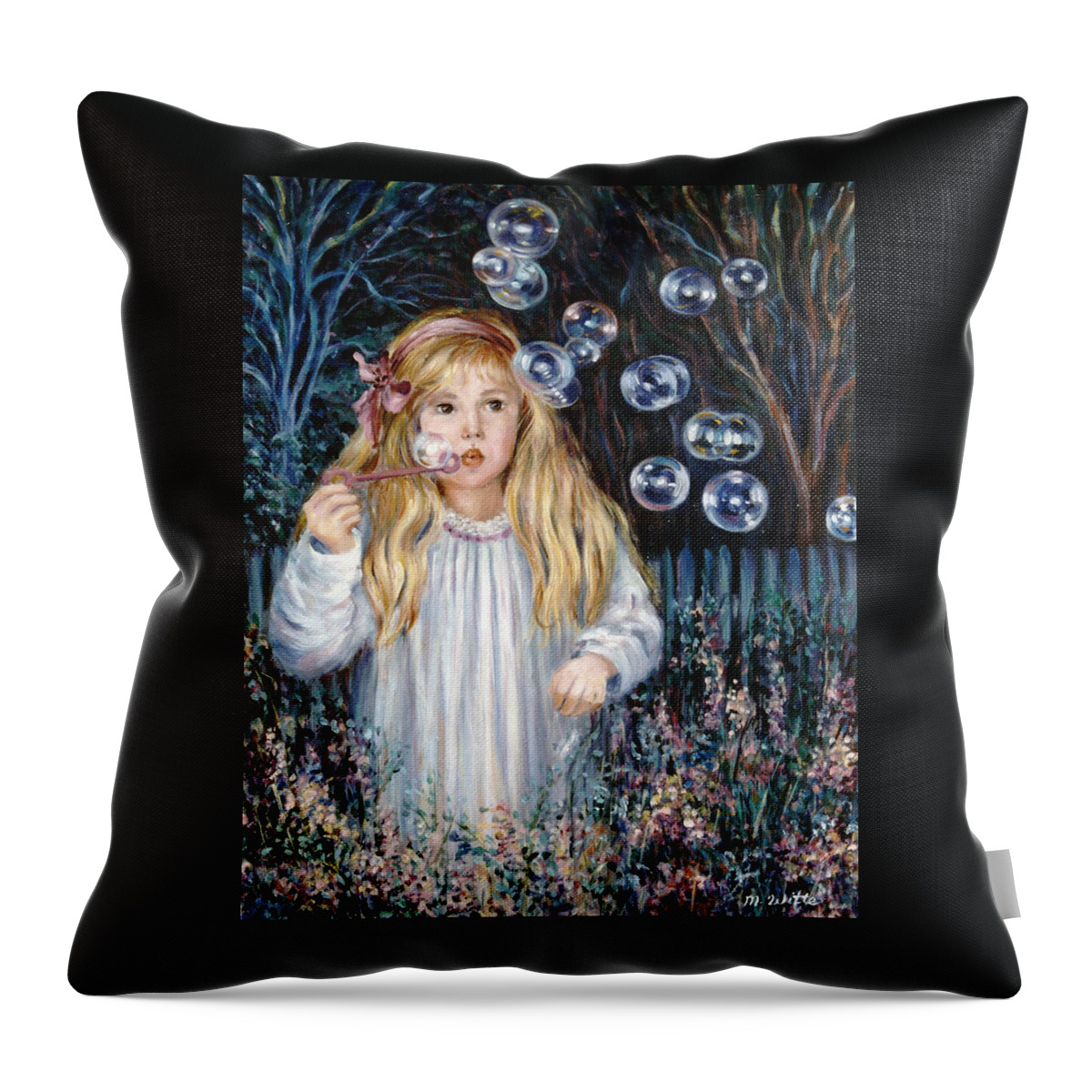 Children Throw Pillow featuring the painting Bubbles by Marie Witte