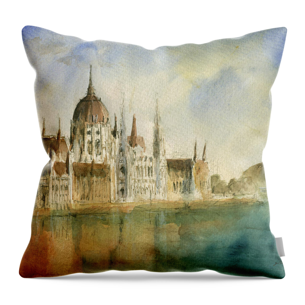 Art Throw Pillow featuring the painting Budapest cityscape by Juan Bosco