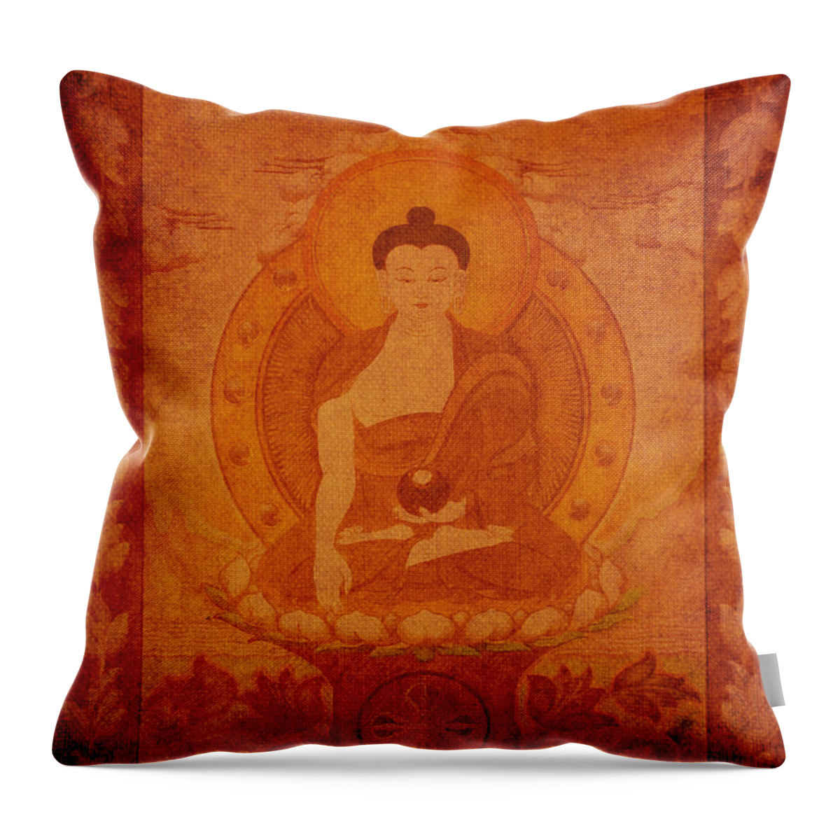 Buddha Throw Pillow featuring the drawing Buddha antique tapestry by Alexa Szlavics