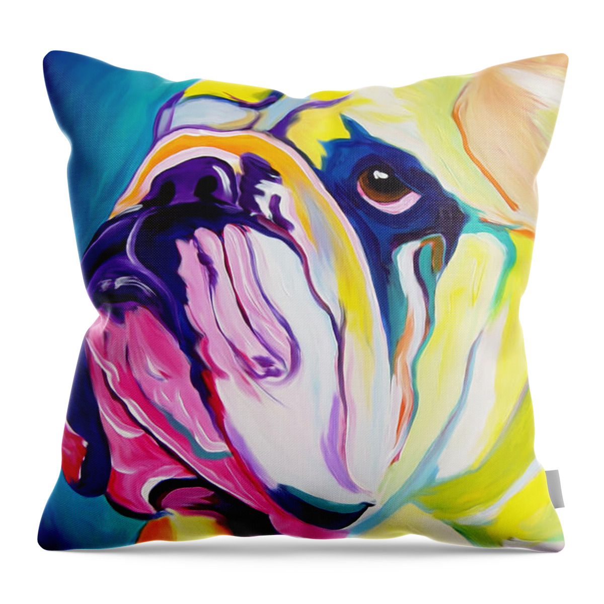 English Throw Pillow featuring the painting Bulldog - Bully by Dawg Painter