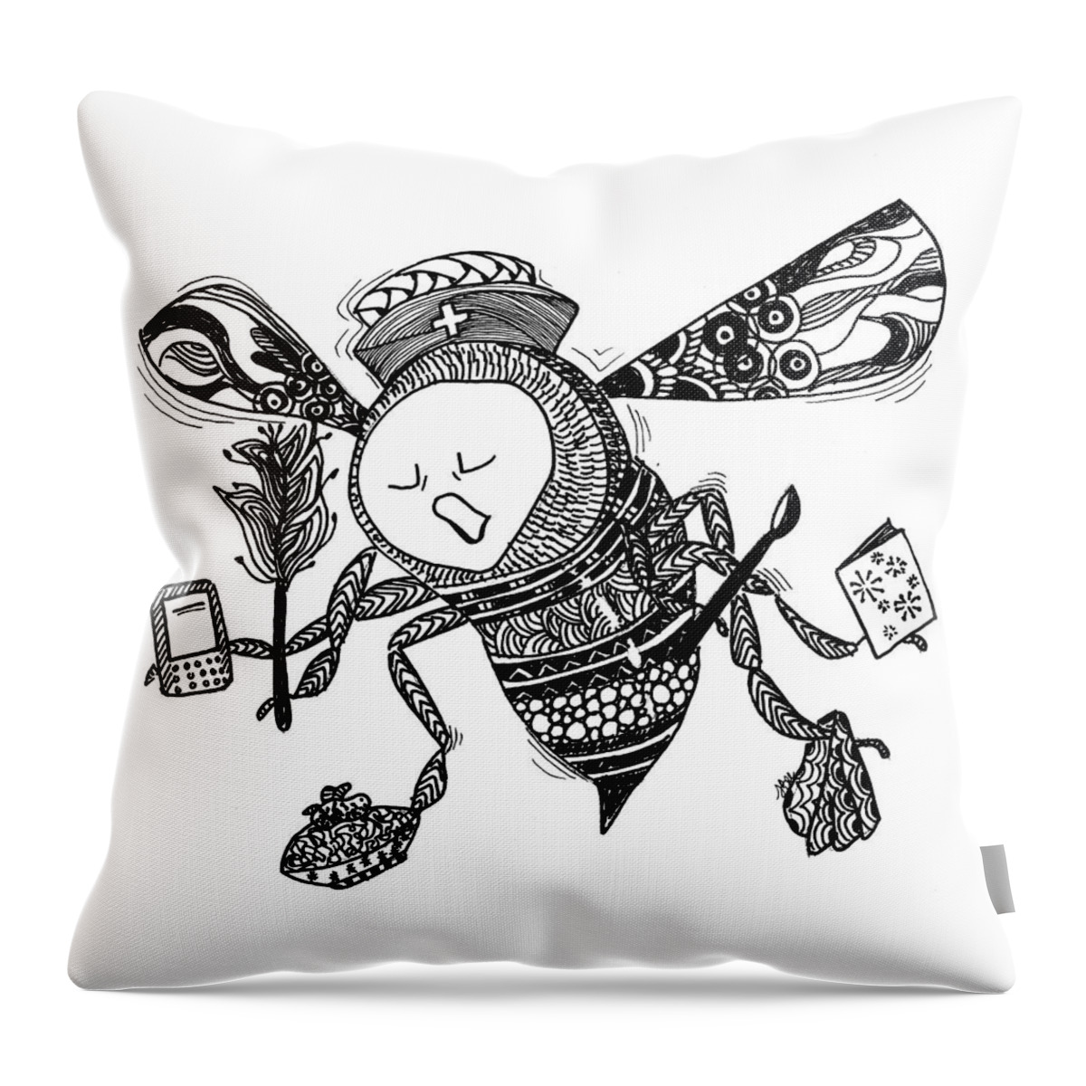Bee Throw Pillow featuring the drawing Busy Bee by Jan Steinle