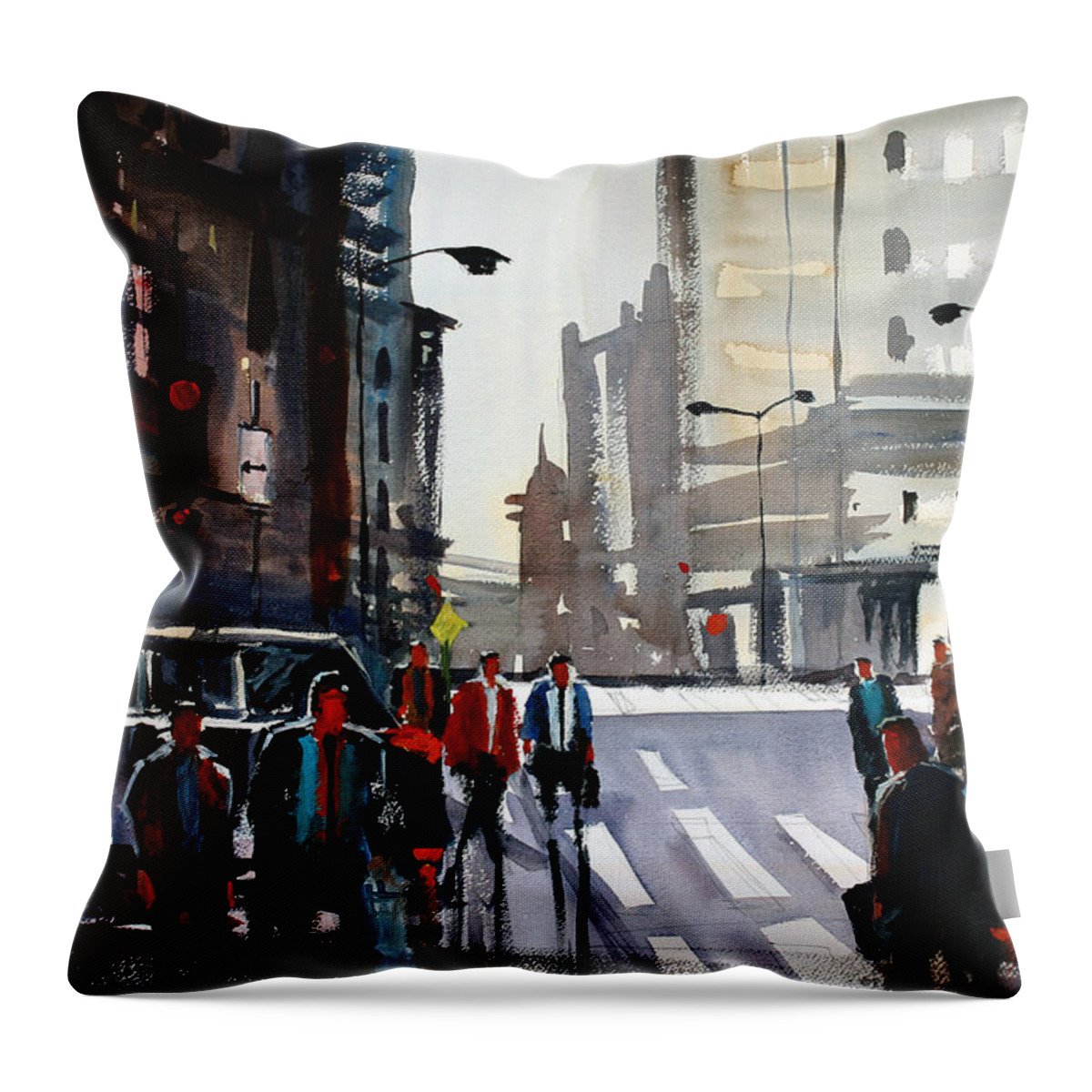 Ryan Radke Throw Pillow featuring the painting Busy City - Chicago by Ryan Radke