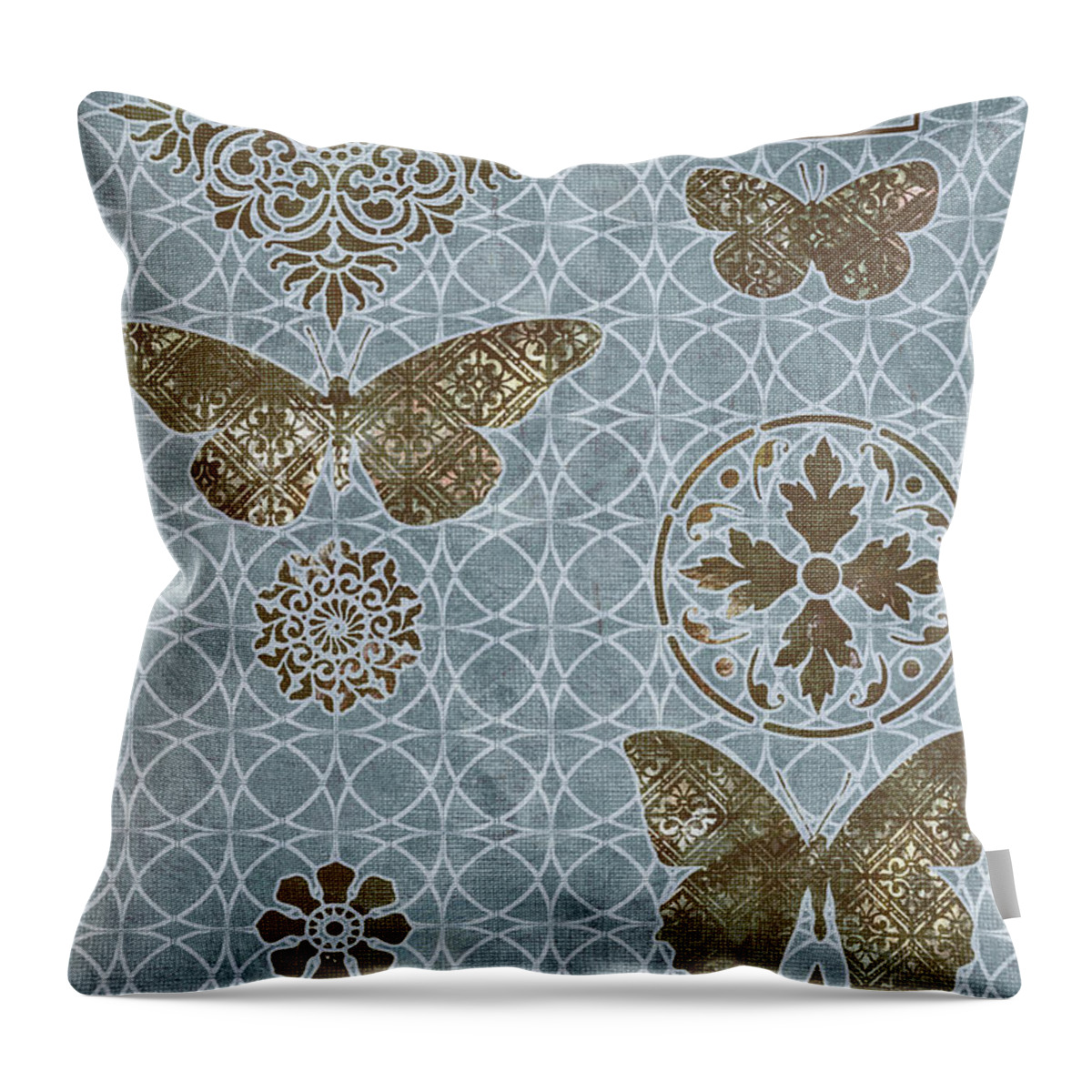 Flowers Throw Pillow featuring the painting Butterfly Deco 1 by JQ Licensing